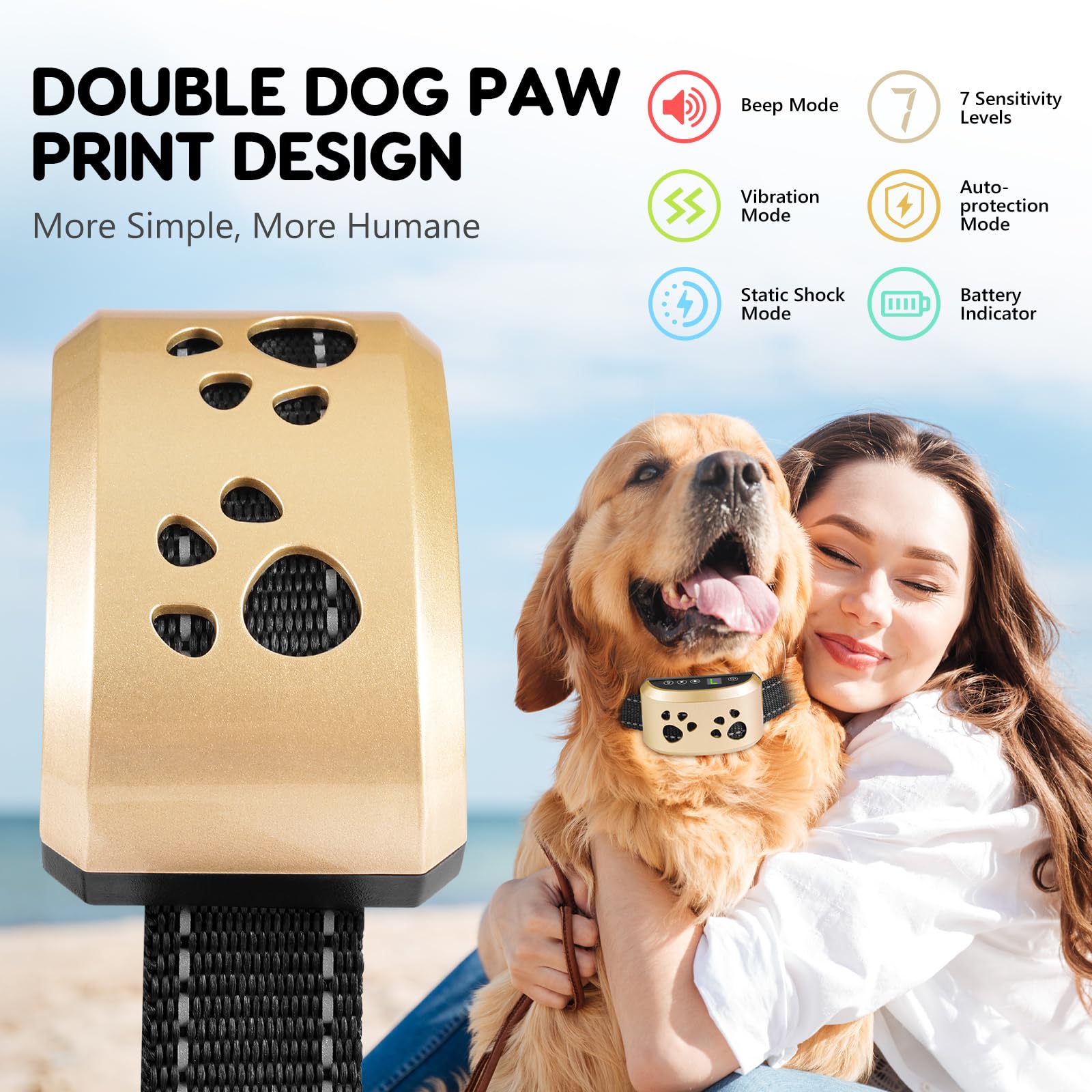 Dog Bark Collar, Svtrat Smart Bark Collar For Small Medium Large Dogs Anti Bark Collars With 4 Training Modes And 7 Level Sensit