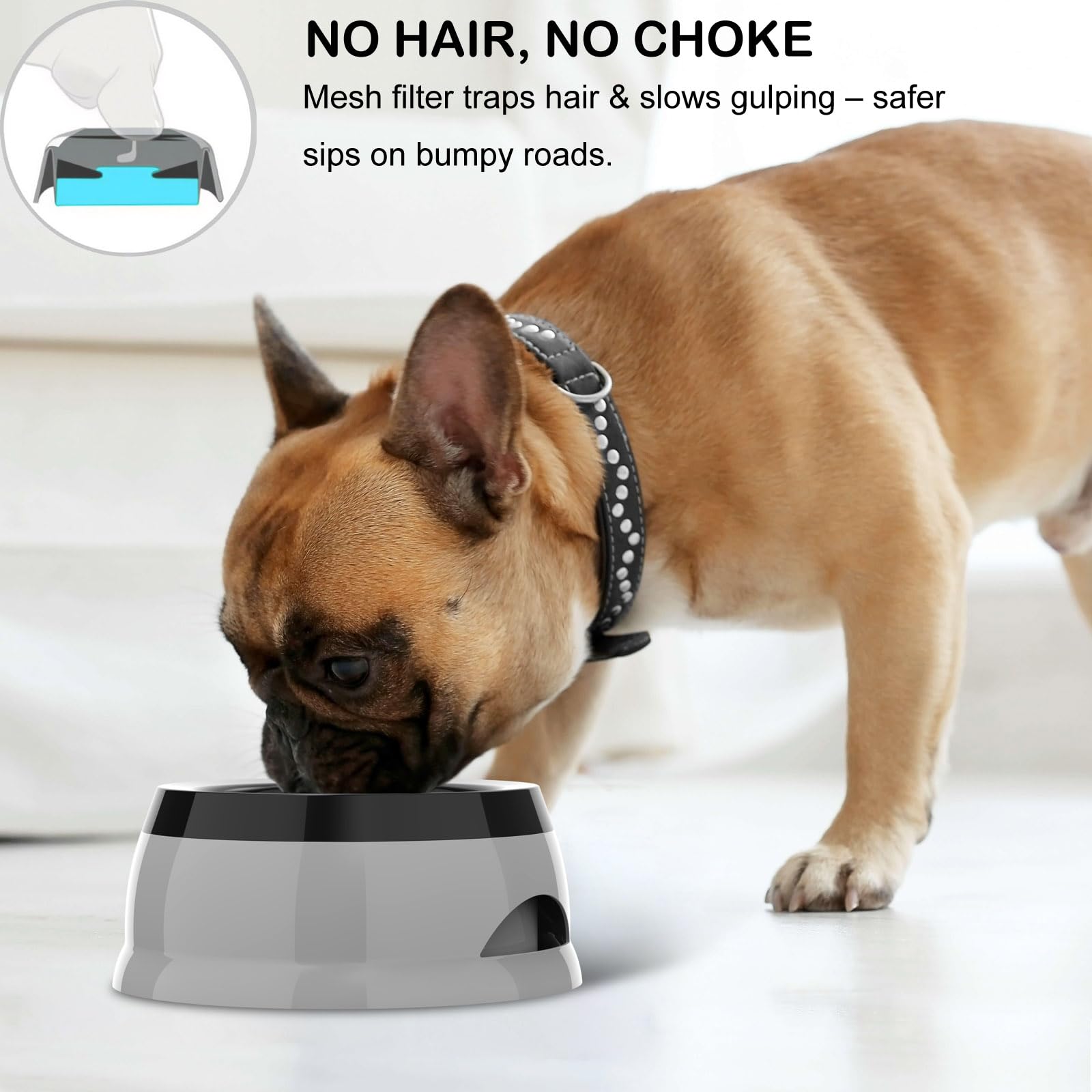 25Oz Slow Drink Dog Water Bowl, Spill-Proof Portable Cat Bowl, Non-Splash No Mess Puppy Kitten Water Feeder, Carried Portable Ba