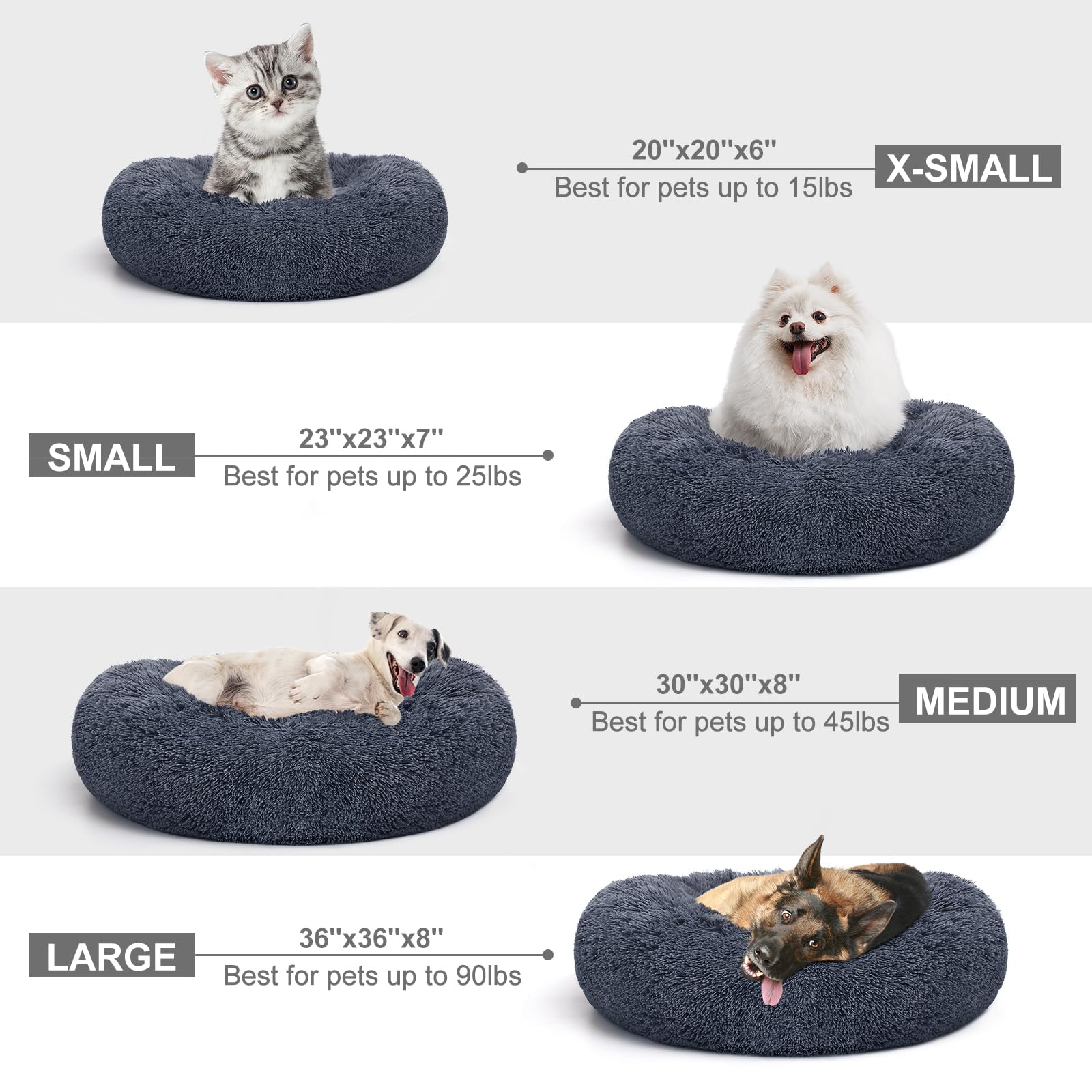Mixjoy Orthopedic Dog Bed Comfortable Donut Cuddler Round Dog Bed Ultra Soft Washable Dog And Cat Cushion Bed (20''/23''/30''/36'') (36''X36'', Grey-Blue)