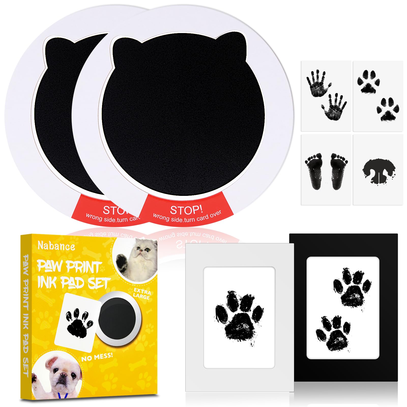 Nabance Paw Print Kit, Dog Nose Print Kit, Mess-Free Paw Print Ink Pads, 8Pcs Pet Paw Print Impression Kit with Photo Frames, Sa