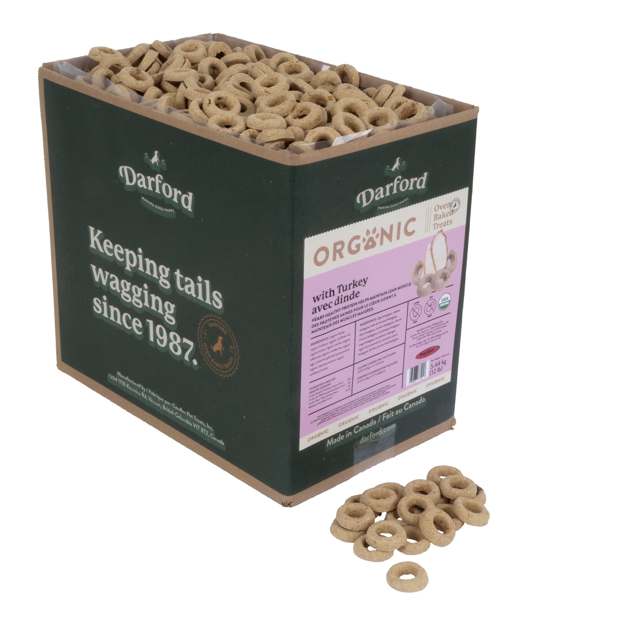 Darford Organic Premium Dog Treats - Turkey Recipe - USDA Organic Crunchy Biscuits for Dogs - Made with Organic Grains, Fruits &