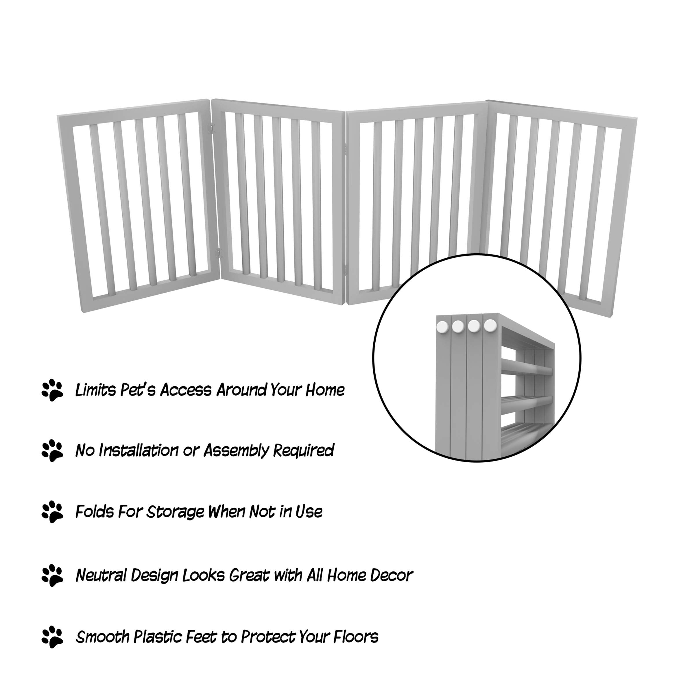 Petmaker Freestanding Pet Gate - Wooden Folding Fence For Doorways, Halls, Stairs & Home - Step Over Divider - Great For Dogs & Puppies,Gray