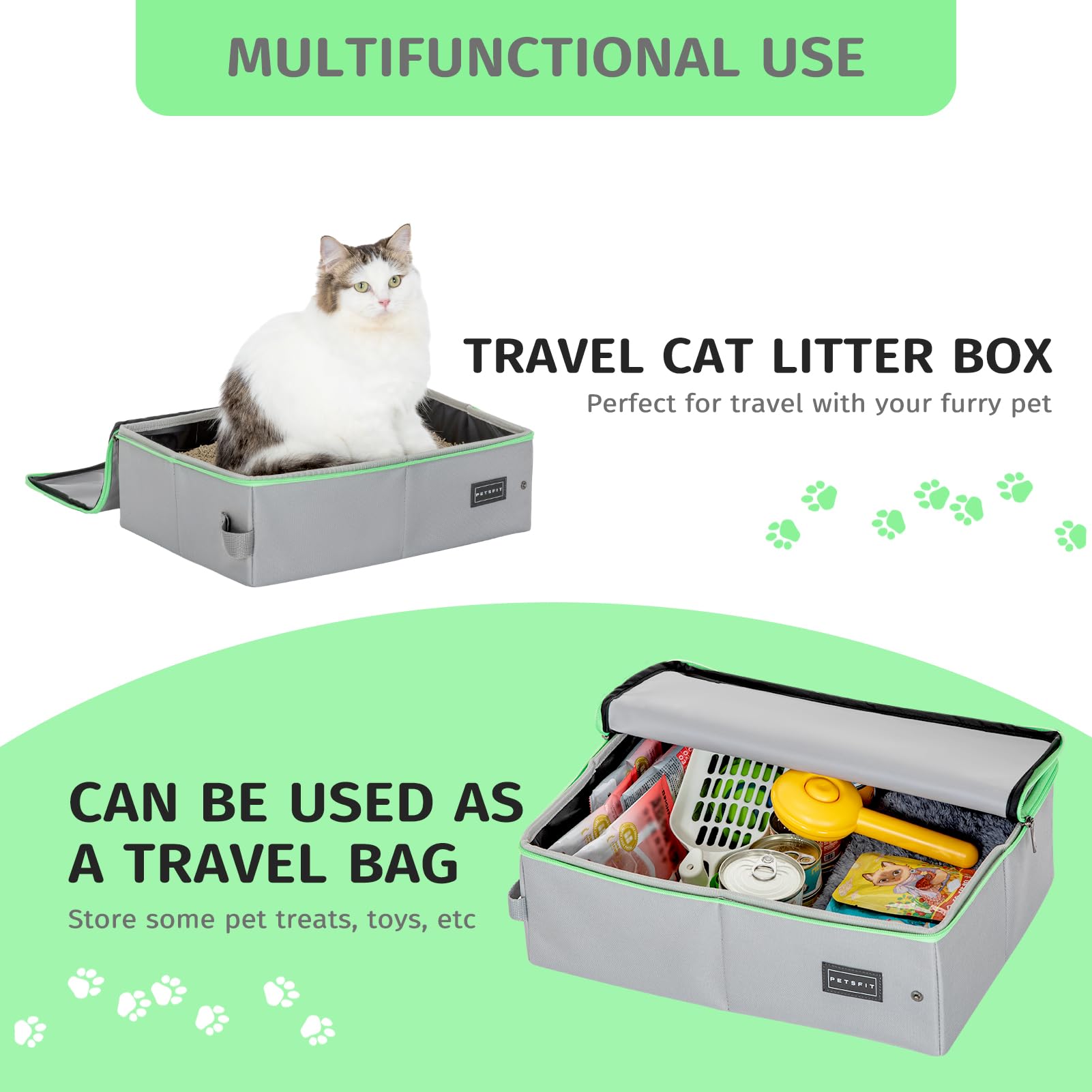 Petsfit Travel & Portable Cat Litter Box - Leak-Proof, Waterproof Bottom, Collapsible Litter Boxes Perfect For Hotel/Lawn/Car Tr