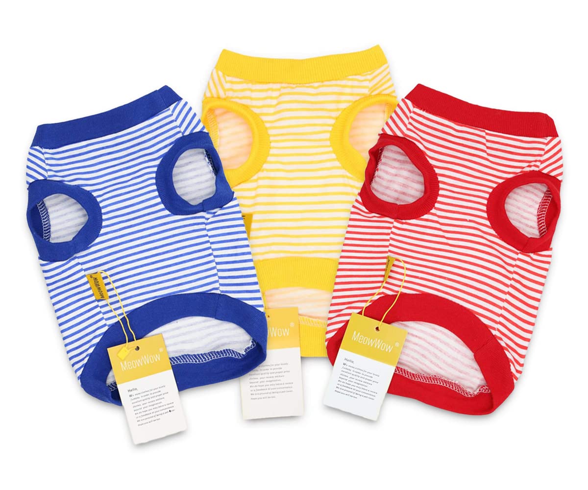 3 Pack Small Dog Striped T Shirt Puppy T Shirt Summer Dog Clothes Breathable Striped 100% Cotton Cat Shirts For Girl Boy Tshirt