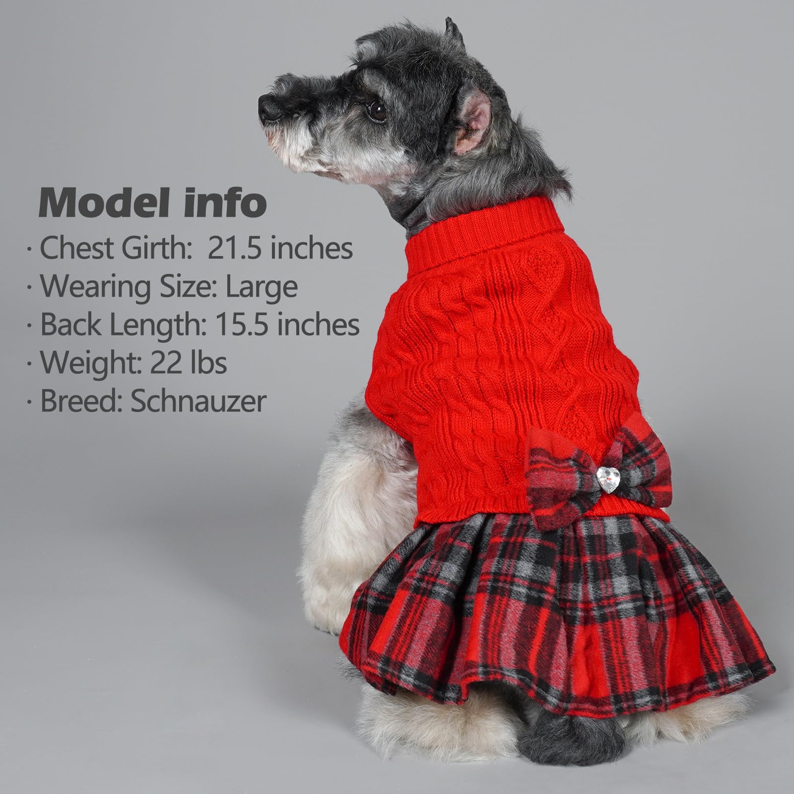 Kyeese Christmas Dog Sweater Dress With Bowtie Checkered Turtleneck Dog Sweaters For Small Dogs Warm Pet Sweater Knitwear Red