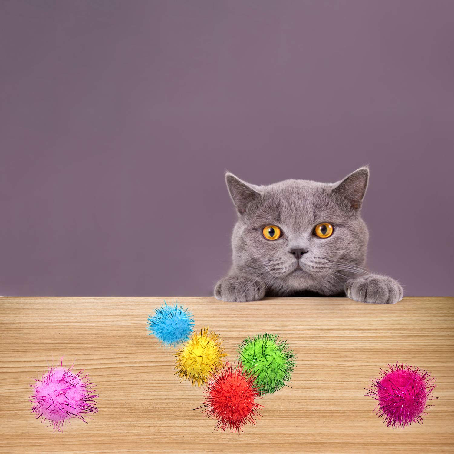 Vapker 30 Piece 1.5' Red Color Sparkle Balls Cat'S Favorite Toy Tinsel Pom Poms Glitter