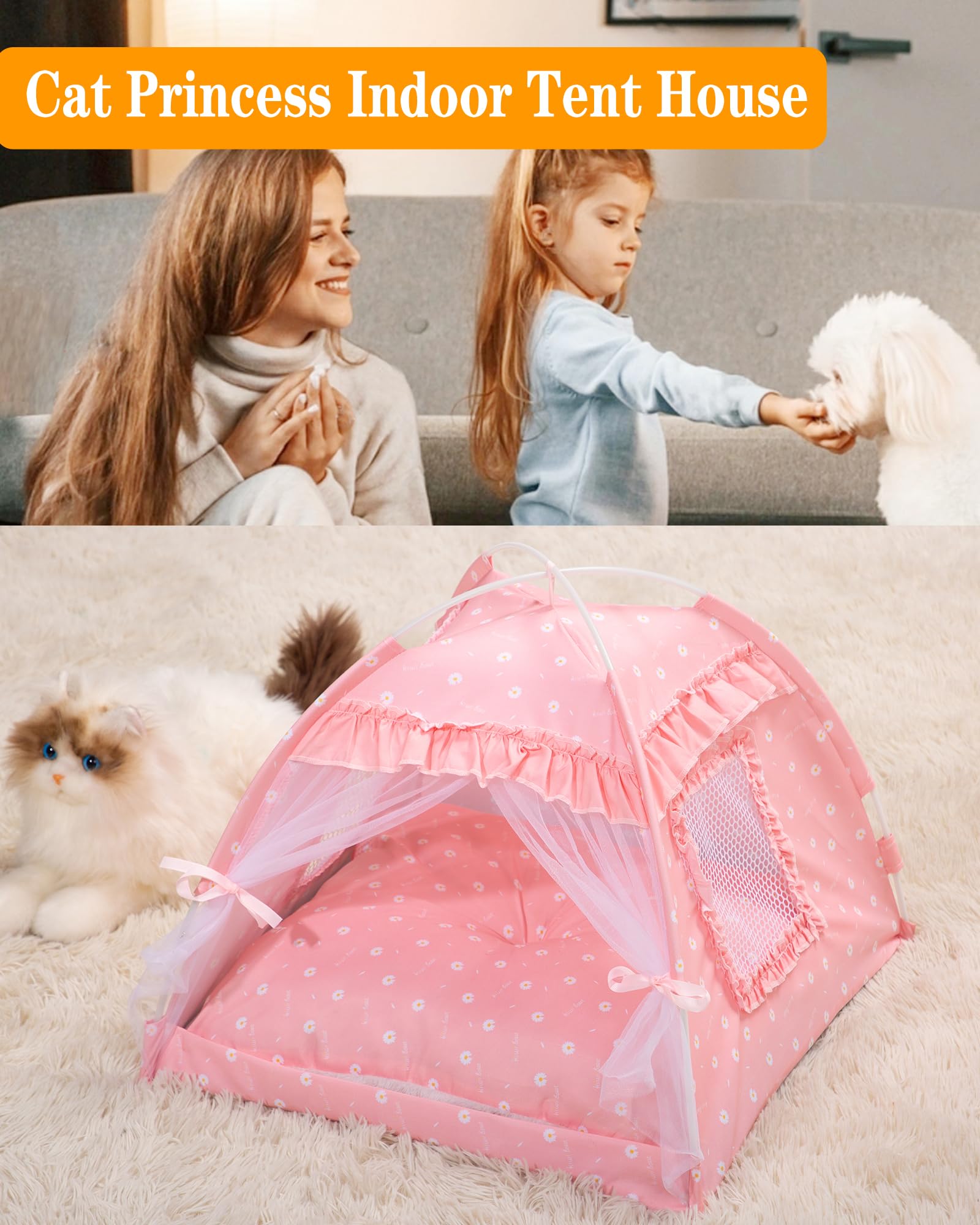 Seimmie Cat Princess Bed Tent House - Kitty Cute Tent Indoor,Small Dog House Indoor/Outdoor Cave Nest Bed Small Dog Tent For Cat