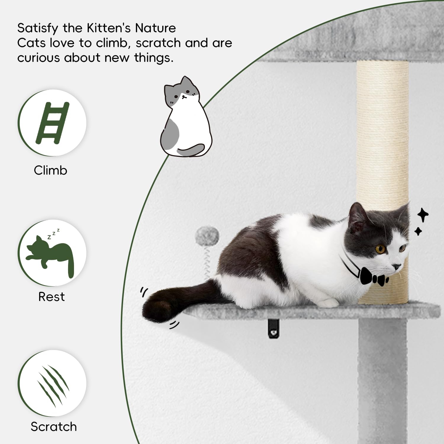 NUNU LAB Wall Mounted Cat Climber Set, Wall Furniture Set, DIY Wall/Window Shelves, Scratching Post, Comfortable Bed, Cat Shelve
