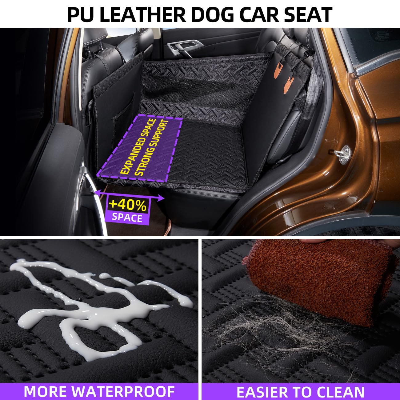 TKYZ Large Dog Car Seat,PU Leather Back Seat Extender for Dogs,Waterproof Dog Seat Cover for Backseat, Pet Bed for Car Hammock