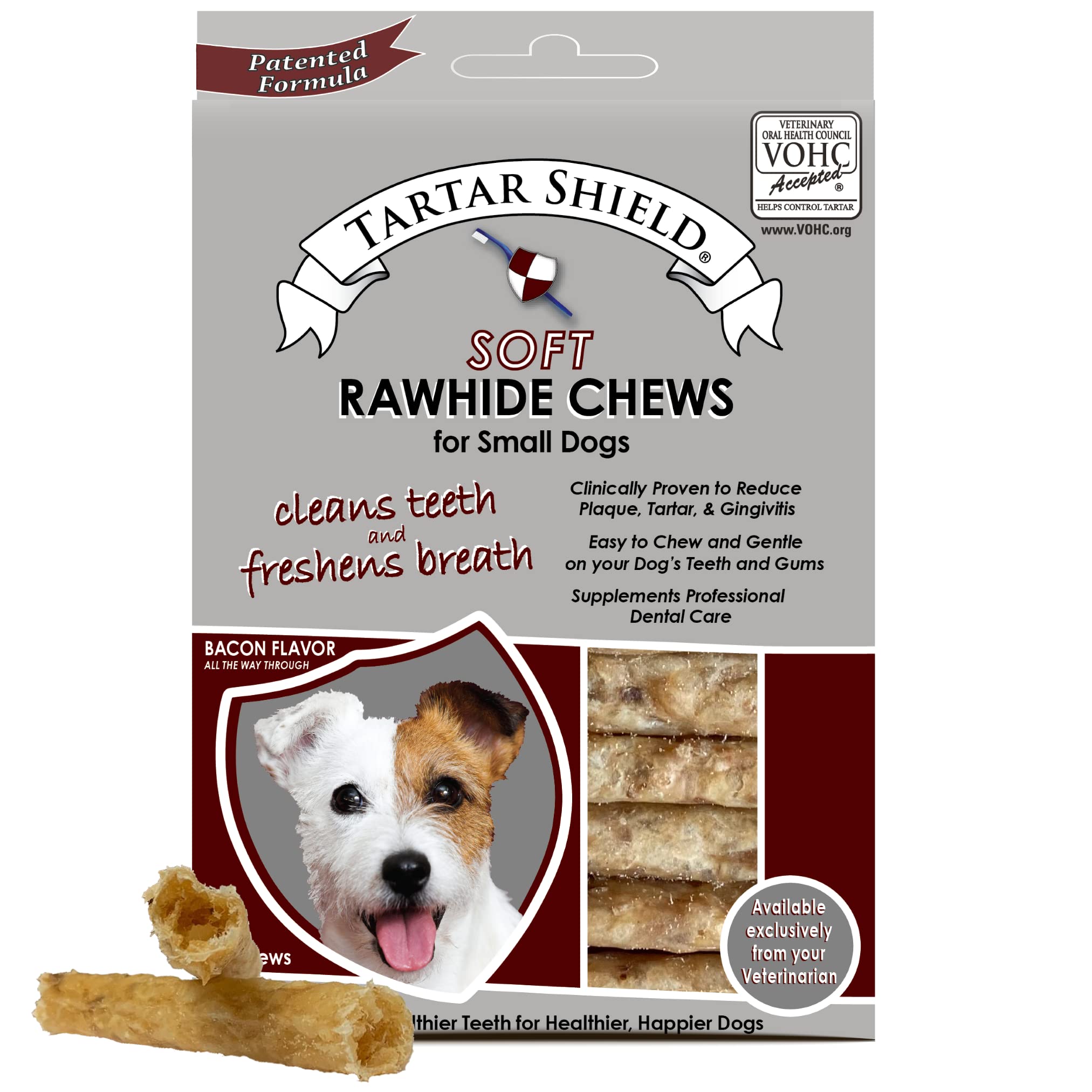 Tartar Shield Soft Rawhide Chews | Safe Dental Treats for Small Dogs | Vet VOHC Approved | Daily Bone Cleans Teeth & Gums Fresh 