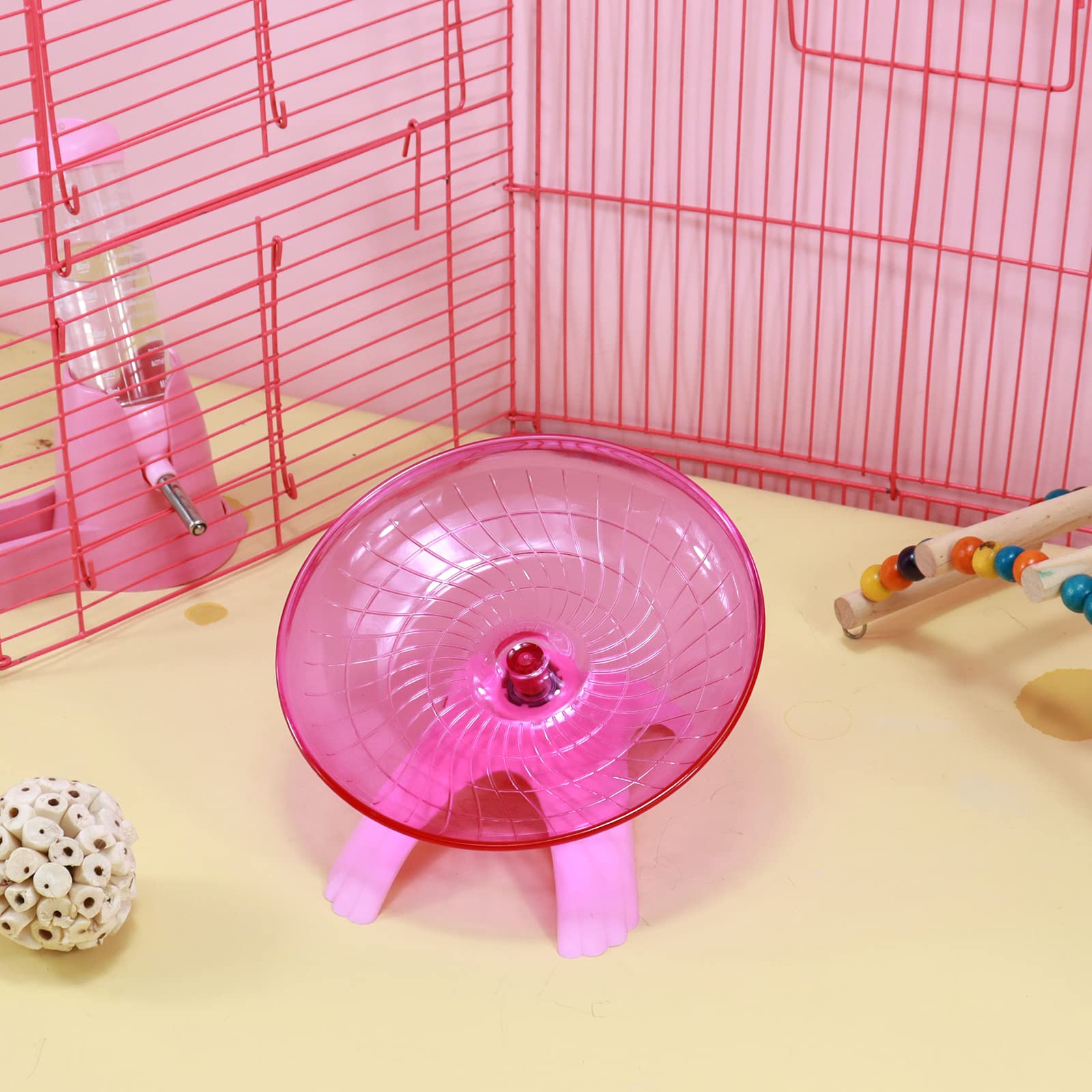 Hamster Flying Saucer Wheel Silent Spinner Quiet Exercise Runner For Dwarf Hamster/Gerbil Rat/Roborovski (Pink)