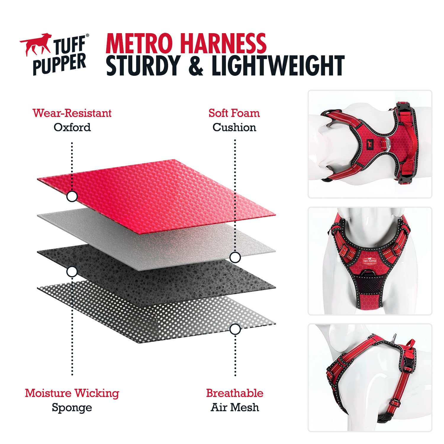 Tuff Pupper No Pull Easy Walk Dog Harness | Heavy Duty Pet Vest | Front & Back Leash Clips | Strong Safety Handle | Reflective A