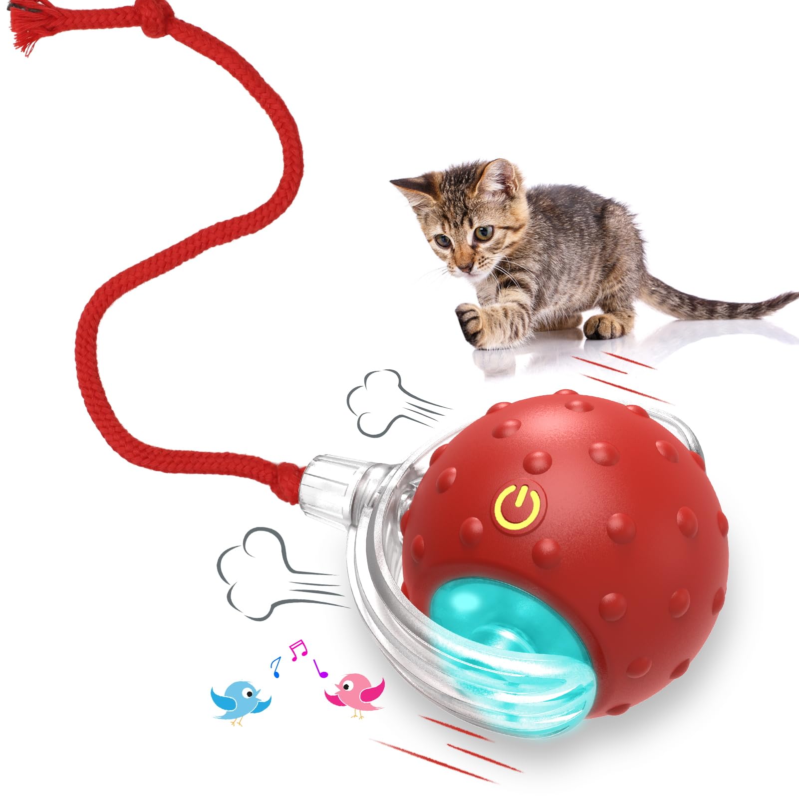 Giociv Cat Toys Interactive With Motion Activated & Chirping, Rolling Super Fast On Carpet Happy Party Game With Kittens - Red