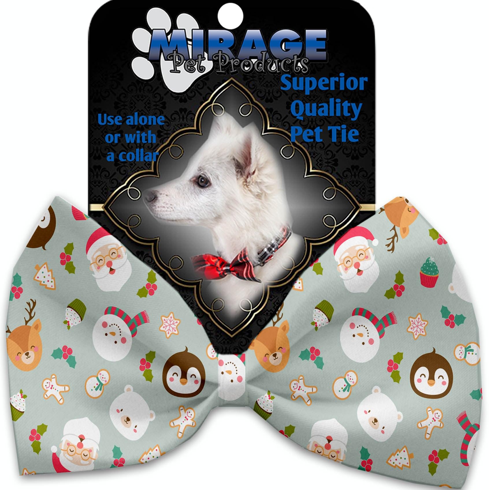 Christmas Pet, Dog and Cat Bow Ties, &quot;Sweet Snowflakes Group&quot; (Choose from 10 different patterns!) Collar Strap Grey Christmas Party