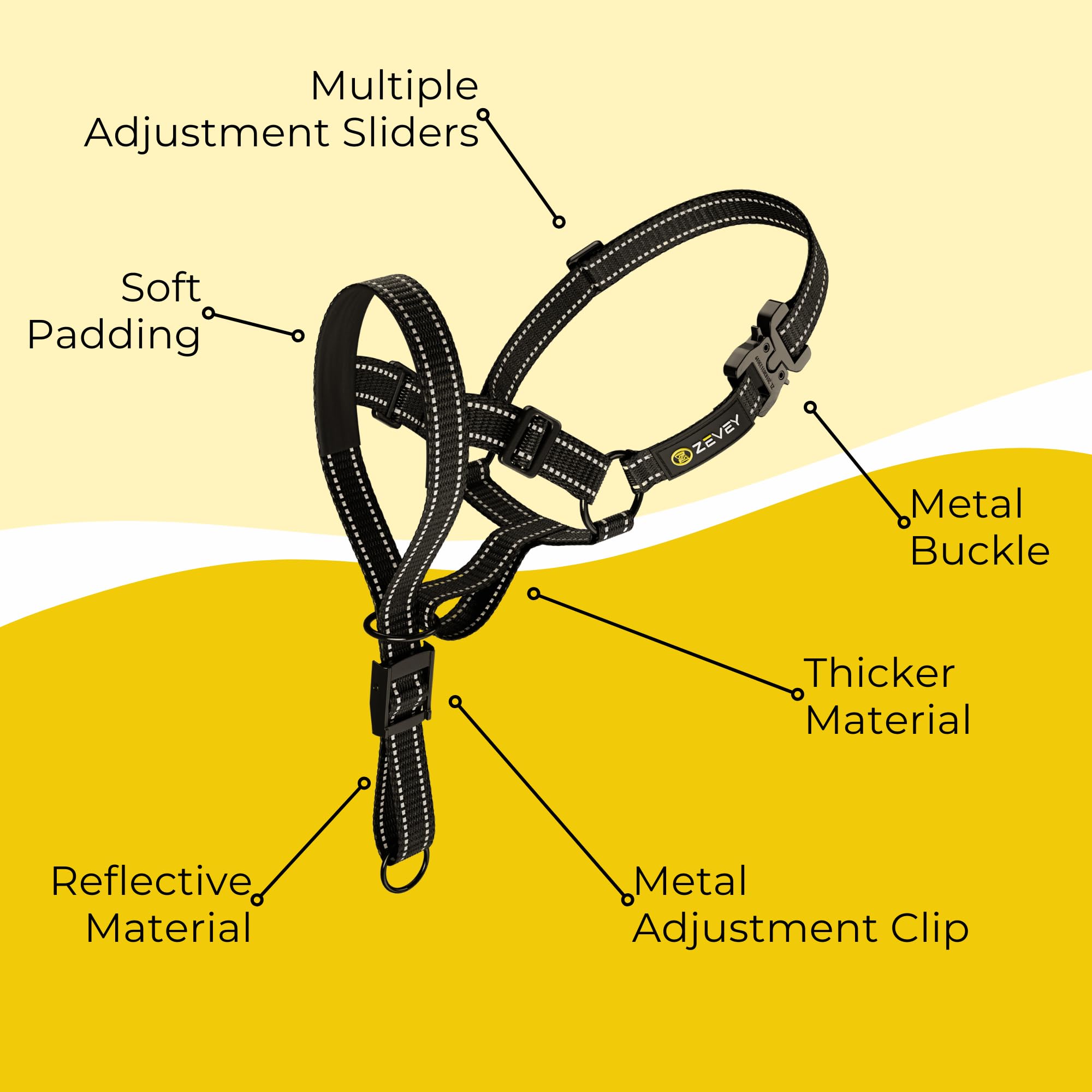 Zevey Dog Headcollar with Safety Strap Stops Heavy Pulling On The Leash Padded Reflective Head Halter for Small Medium Large Dog