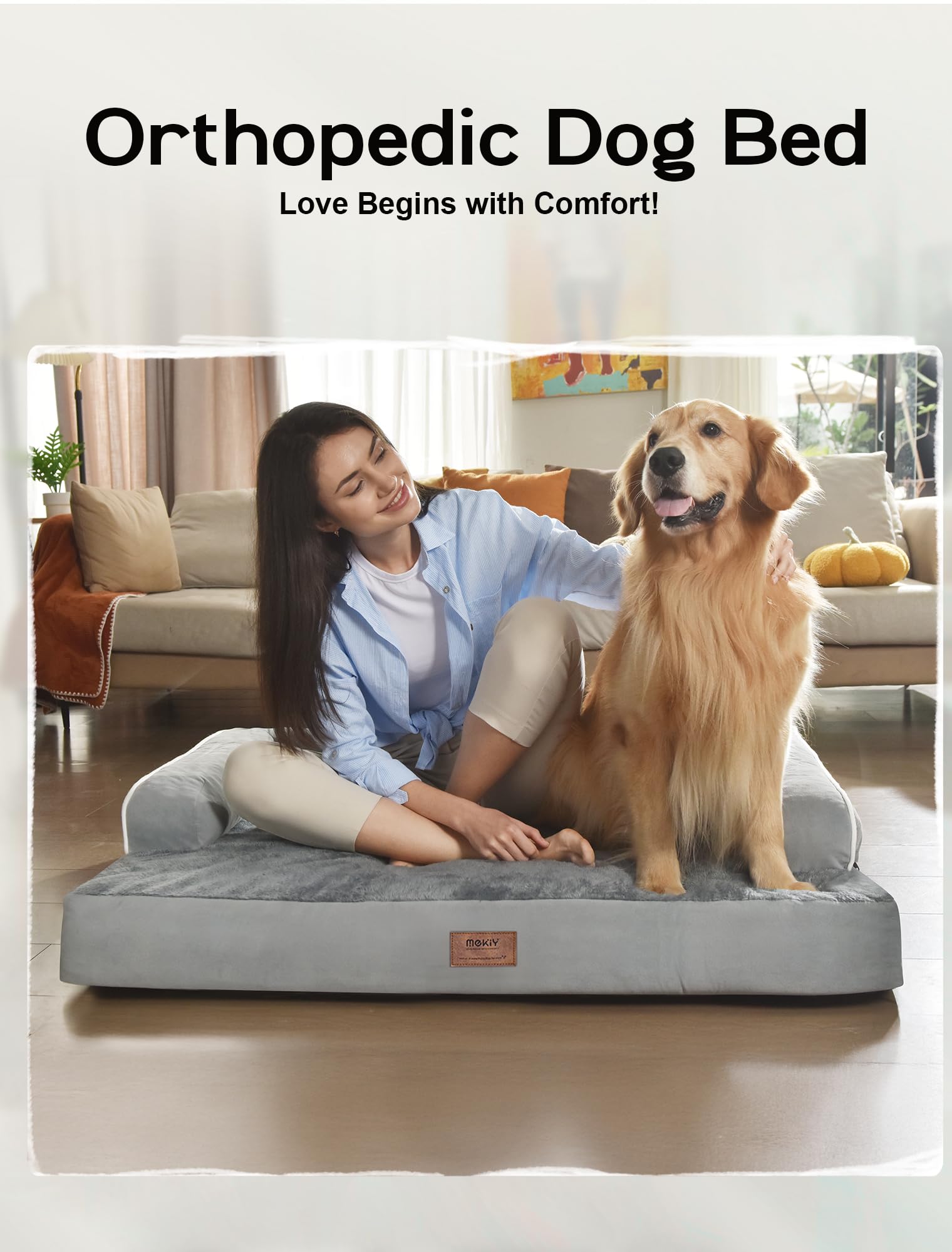 Large Dog Bed Orthopedic Washable: Beds Bolster - Xl Xlarge Extra Big Dogs - Memory Foam - Couch Sofa - Waterproof With Removable Cover