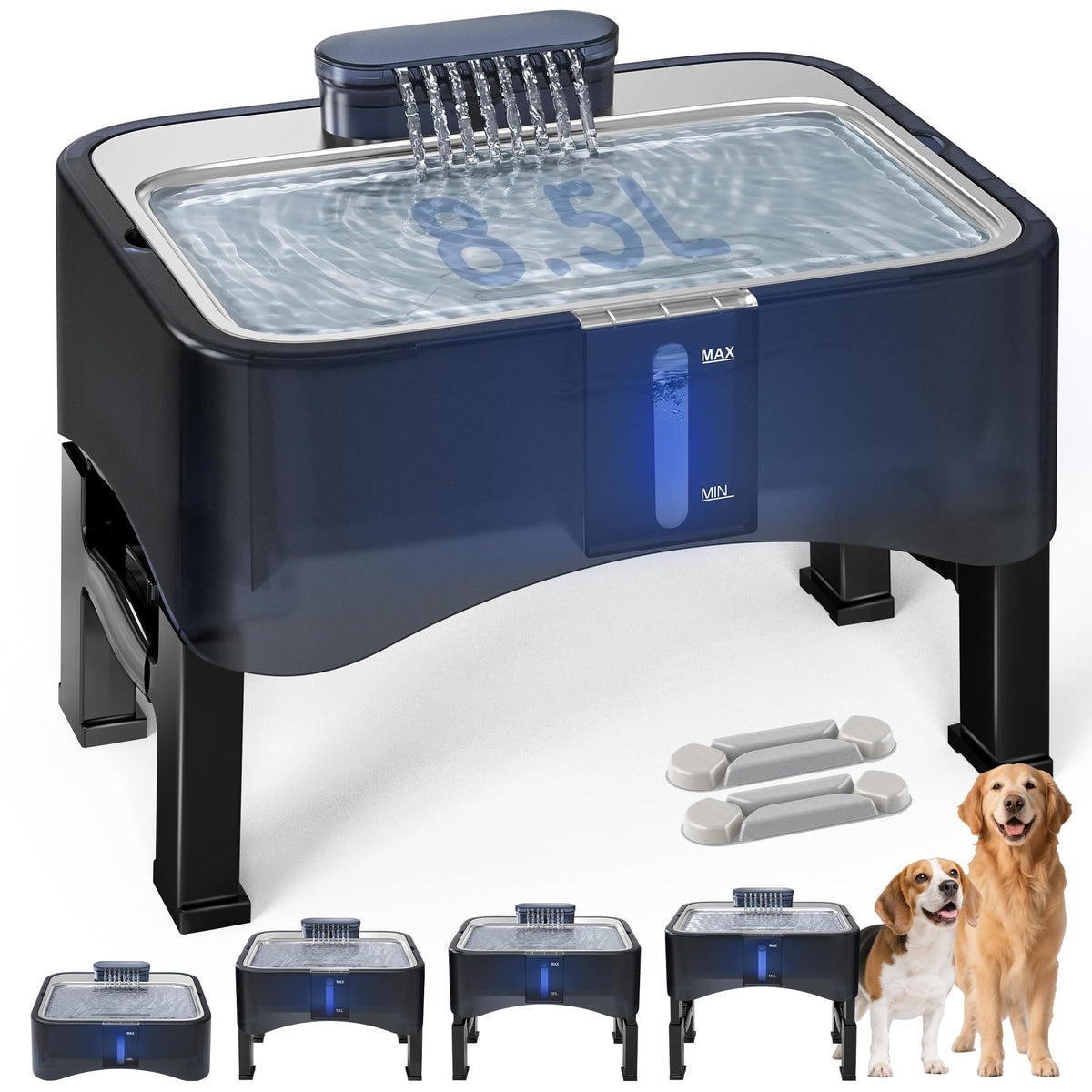 Upsky 8.5L/2.25Gal Elevated Dog Water Fountain, 4 Height Adjustable Raised Pet Drinking Dispenser For Large Dogs & Multi-Pet, St