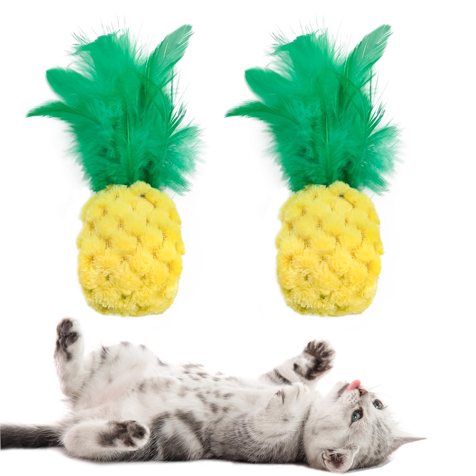 Andiker 2Pcs Cat Chew Toys, Cute Pineapple Shape Soft Cat Plush Toys With Smooth Skin-Friendly Plush Fabric Containing Catnip En