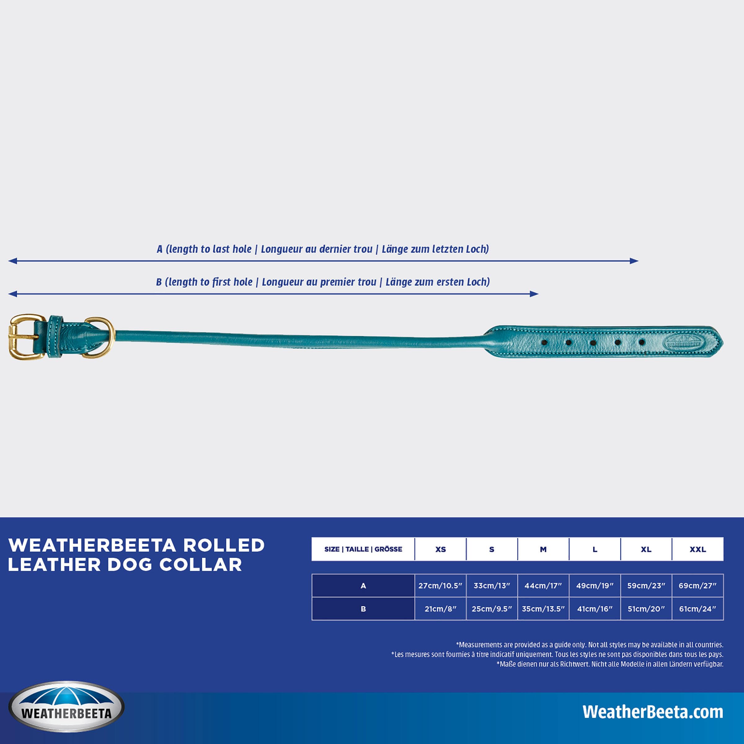 Weatherbeeta Rolled Leather Dog Collar, Teal, Extra Small