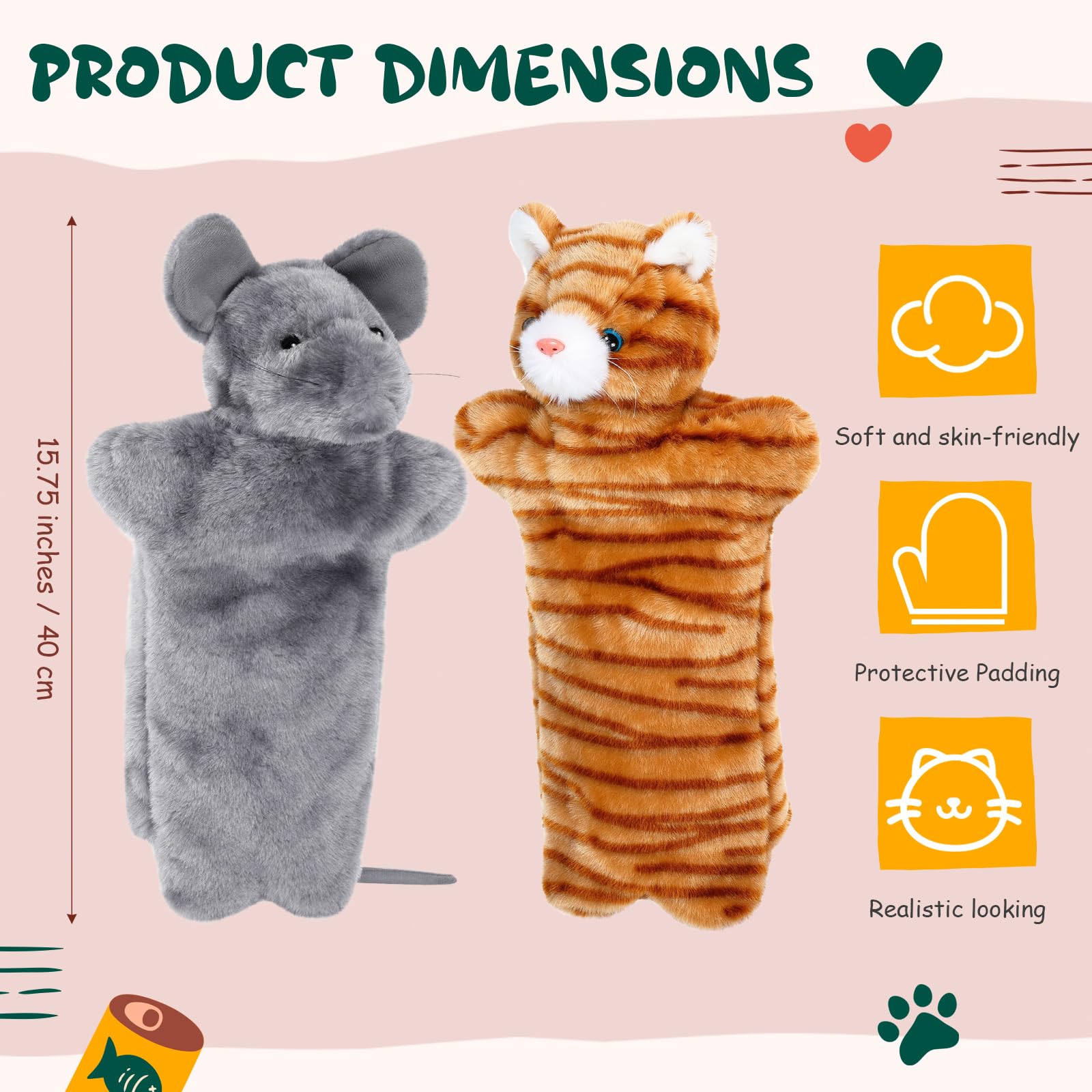 Sosation 2 Pcs Cat Wrestling Toy Glove Puppet 15.75 Large Cat Puppet Wrestler Interactive Glove for Fun, Playing, Soft Safe Kitt