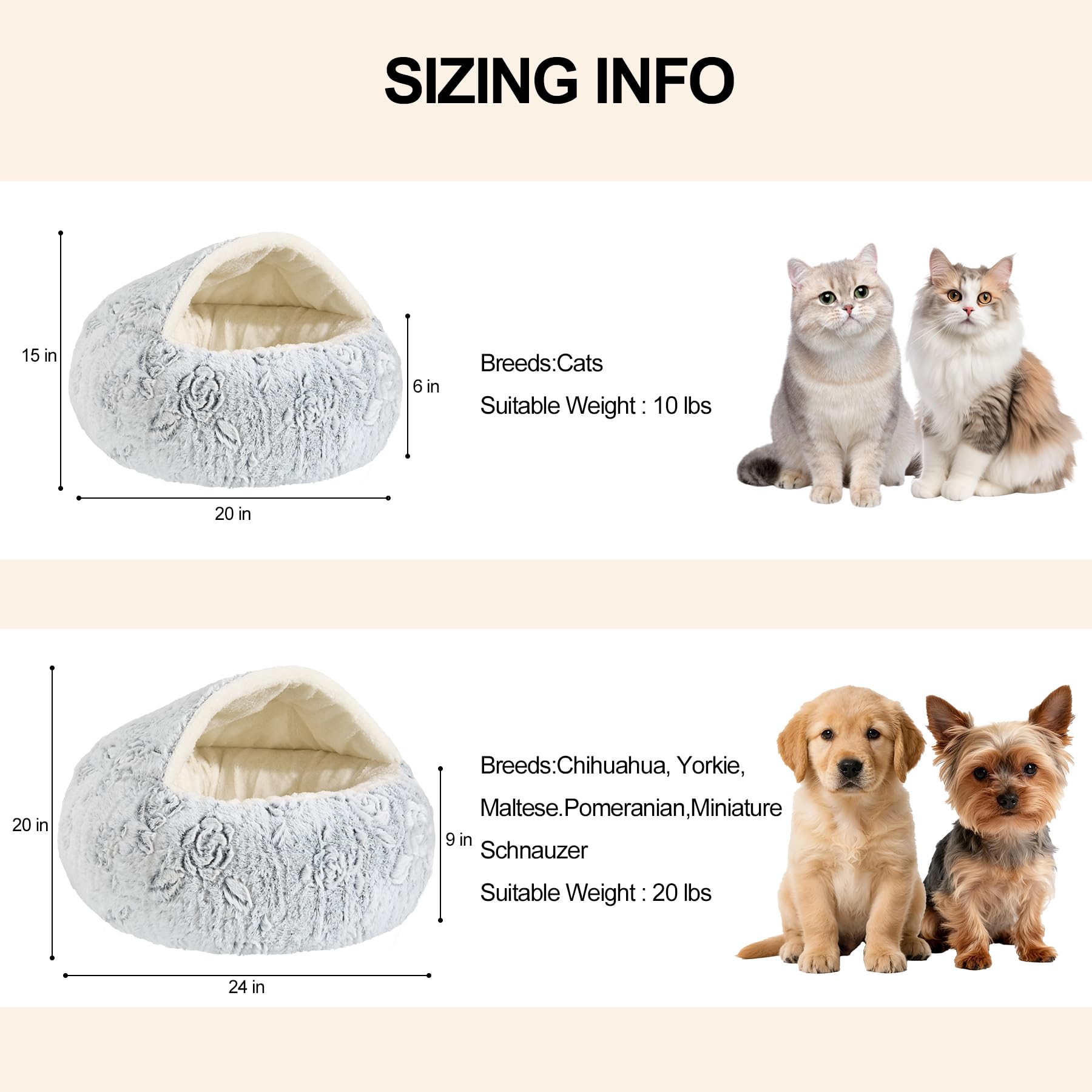 Calming Dog Beds & Cat Cave Bed with Hooded Cover,Removable Washable Round Beds for Small Medium Pets,Anti-Slip Faux Fur Fluffy