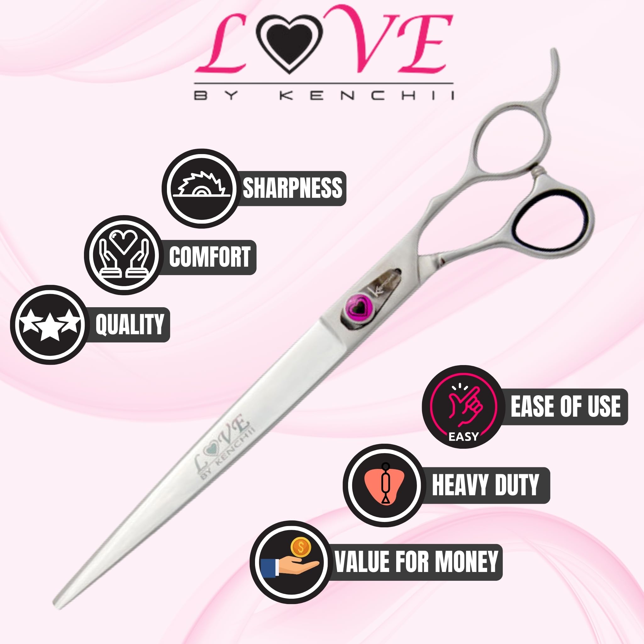 Kenchii Love Dog Grooming Scissors, 9 Inch Straight Shears, Dog Scissors for Grooming, Professional Pet Grooming Scissors, Heavy