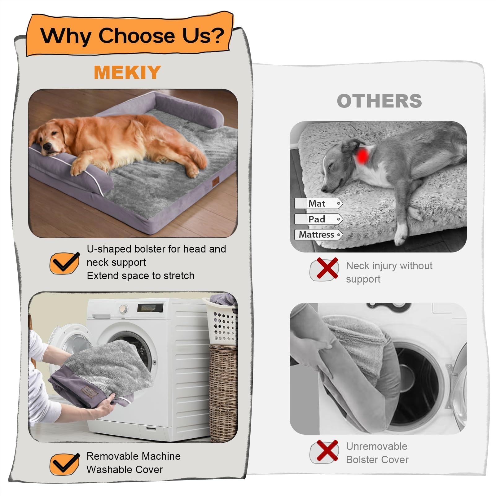 Extra Large Dog Bed-Orthopedic Waterproof XL Dog Bed for XLarge Extra Big Dogs - Foam Couch Sofa Washable with Removable Cover-P