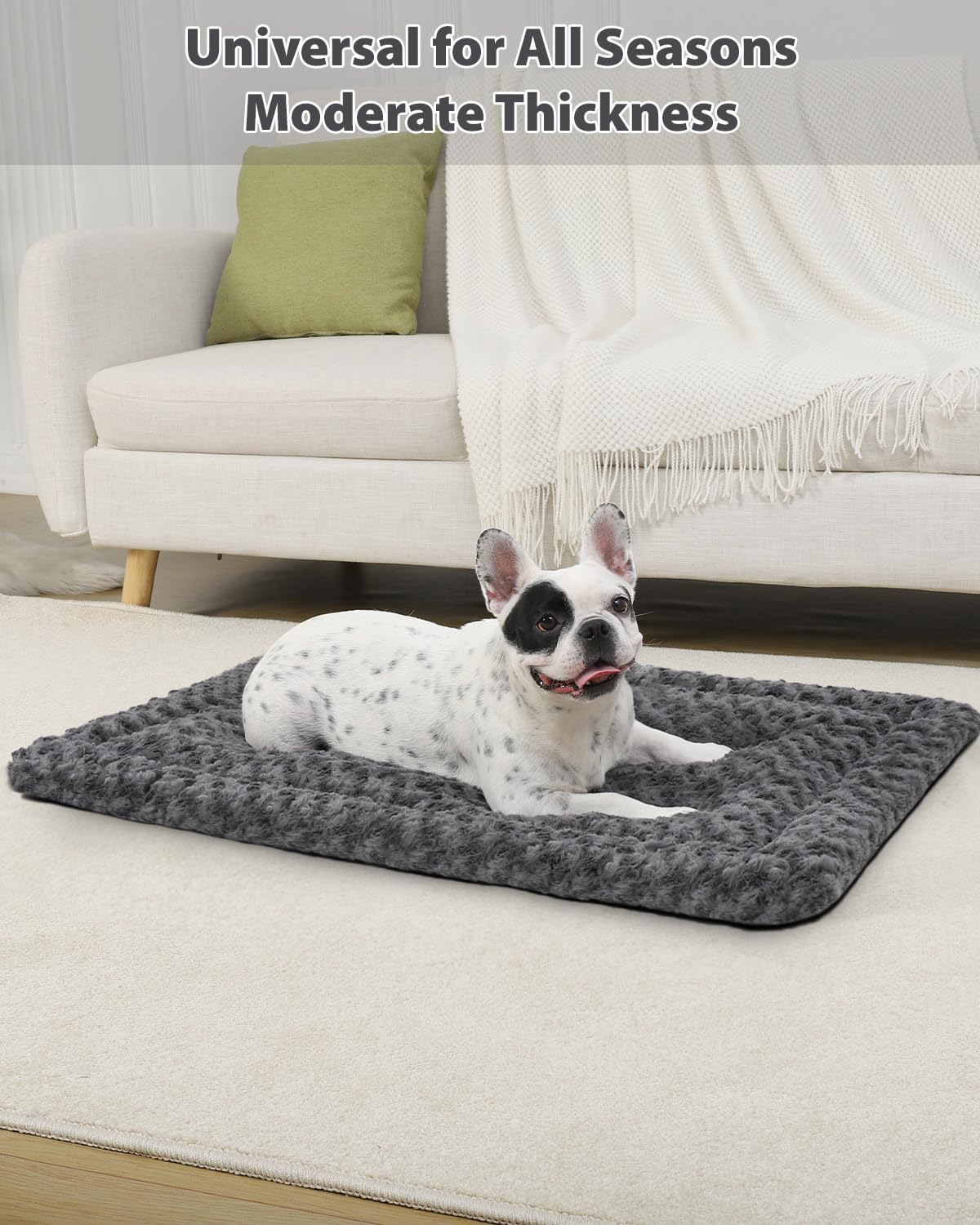 Washable Dog Bed Mat Reversible Dog Crate Pad Soft Fluffy Pet Kennel Beds Dog Sleeping Mattress For Large Jumbo Medium Small Dogs, 23 X 17 Inch, Gray
