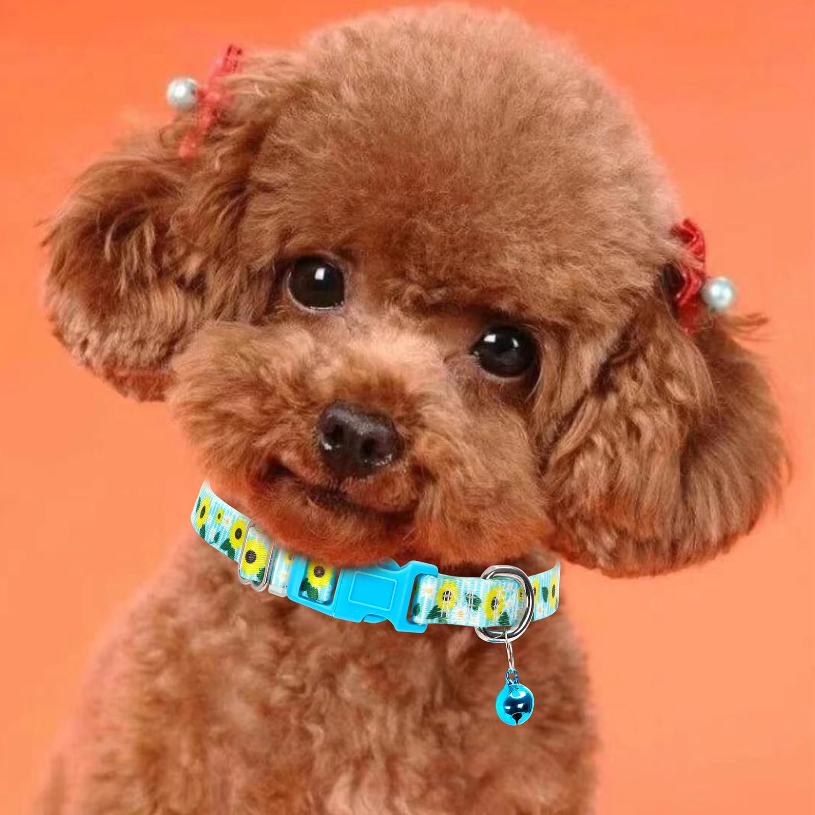 Sunflower Small Dog Collar With Bell, Soft Adjustable Bull Sunflower Puppy Collar Tiny Cat Collars With Bells For Xs Small Girl
