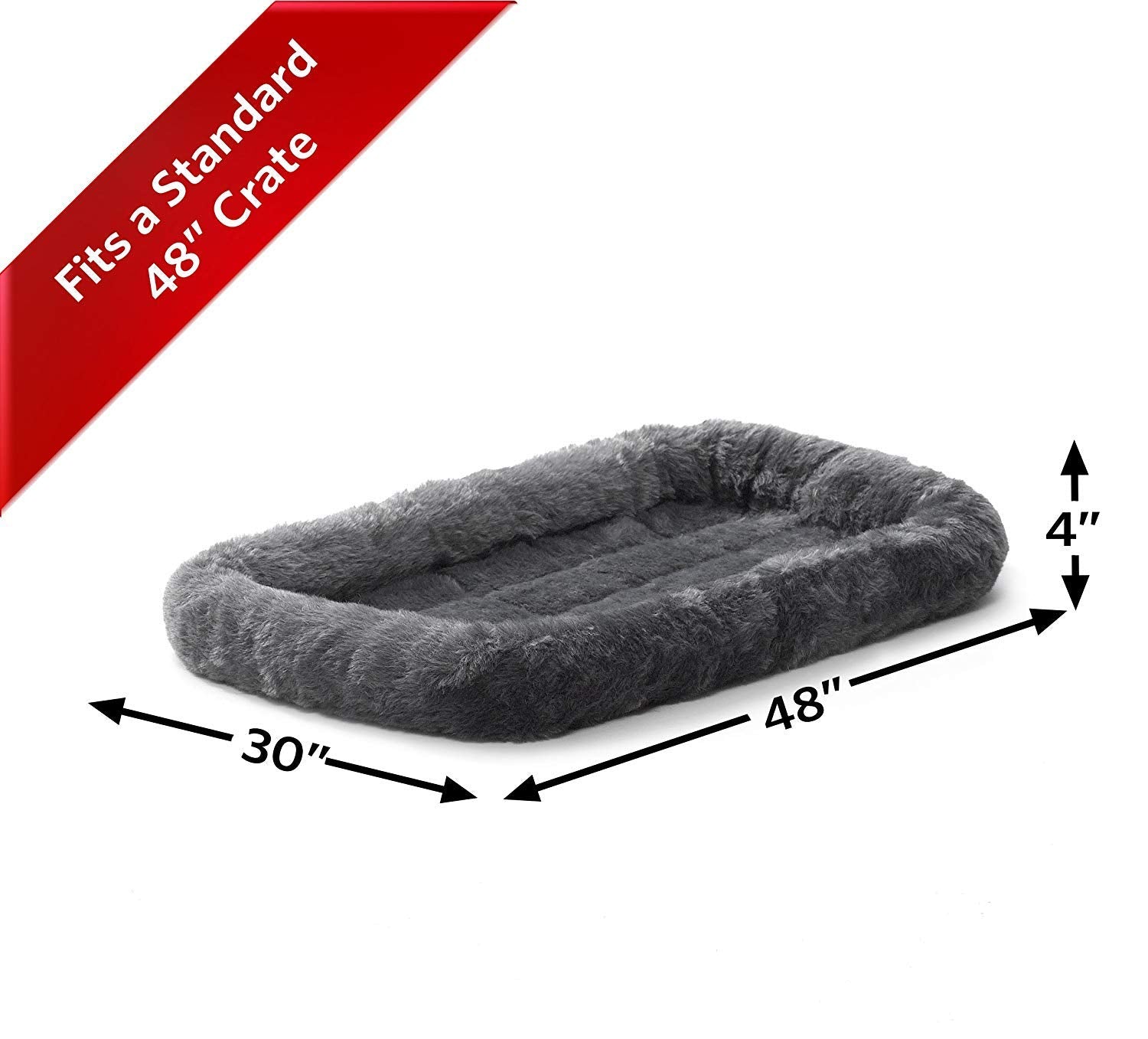 Midwest Homes For Pets Bolster Dog Bed 48L-Inch Gray Dog Bed W/ Comfortable Bolster | Ideal For Extra Large Dog Breeds & Fits A 48-Inch Dog Crate | Easy Maintenance Machine Wash & Dry