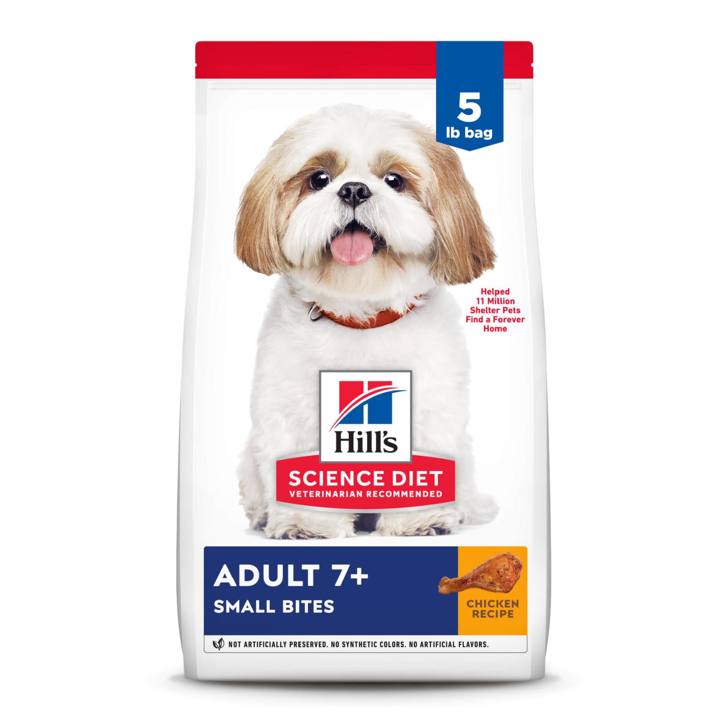Hills Science Diet Adult 7+, Senior Adult 7+ Premium Nutrition, Small Kibble, Dry Dog Food, Chicken, Brown Rice, & Barley, 5 lb