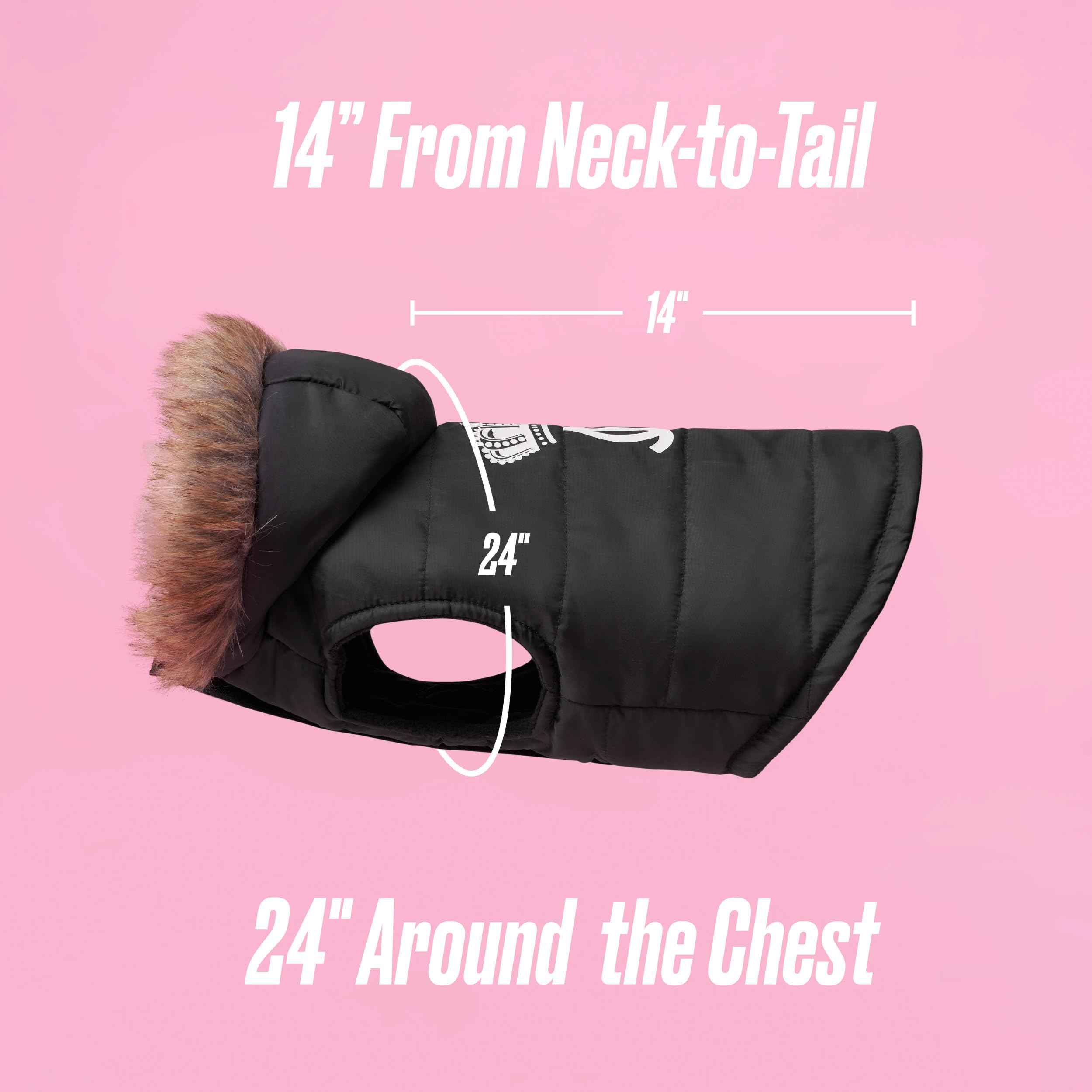 Juicy Couture Faux Fur Hooded Pet Jacket For Dogs And Cats - Black - Medium/Large