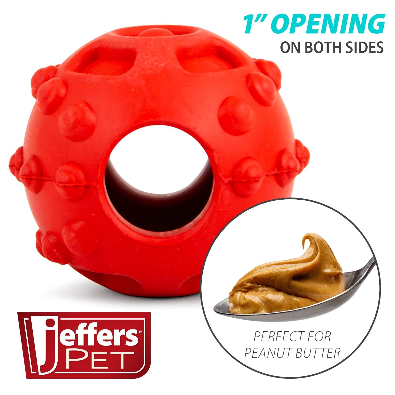 Jeffers Pet Natural Rubber Dog Chew Toy - Red Hollow Ball, Medium - Treat Dispensing, Vanilla Scent, Durable, Non-Toxic, Dishwas