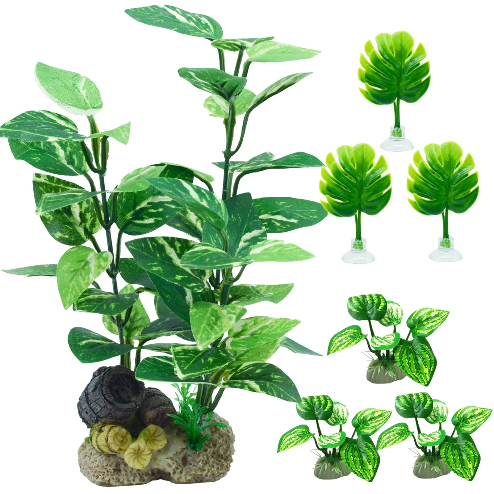 EDGCTYU Aquarium Decorations Fish Tank Artificial Plastic Plants,Silk Plants for Fish Tank Decoration, Pack of 7 (Green)