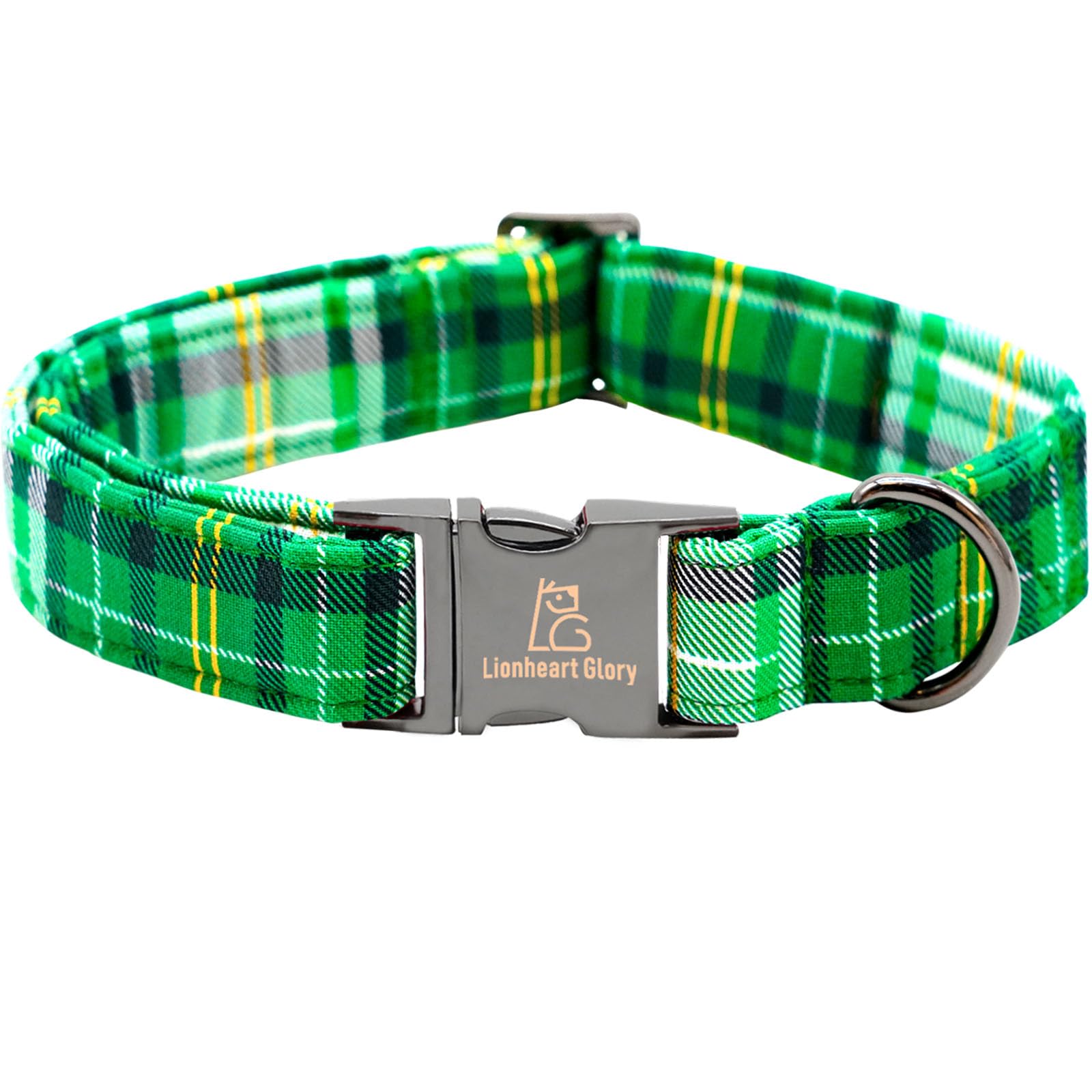 Lionheart Glory St. Patrick'S Day Collar - Green Plaid, Adjustable Heavy-Duty Collar For Small Dogs
