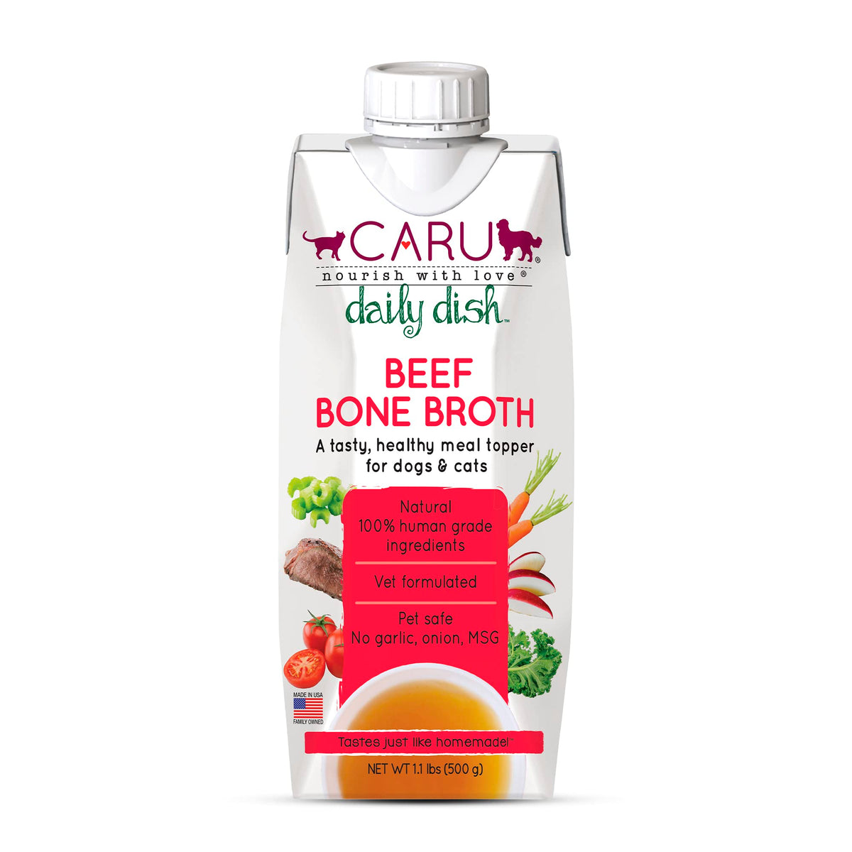 Caru Daily Dish Beef Broth Meal Topper For Dogs And Cats - 1.1 Lbs.