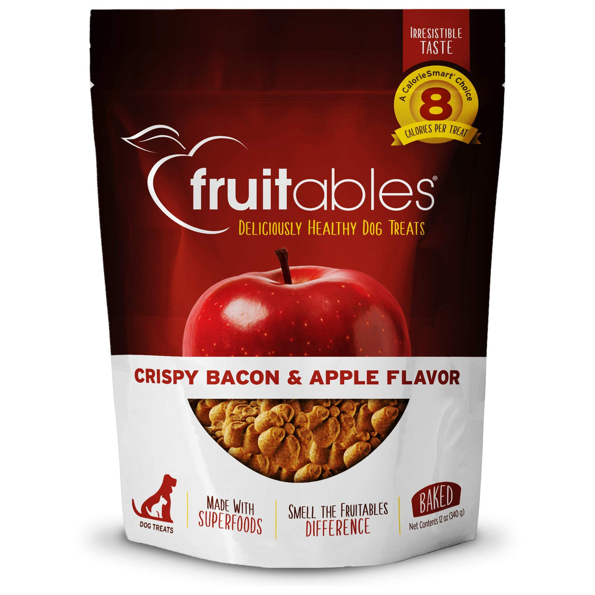 Fruitables Baked Dog Treats - Healthy Low Calorie Pumpkin Treats - Free Of Wheat, Corn And Soy - Cripsy Bacon And Apple - 12 Ounces