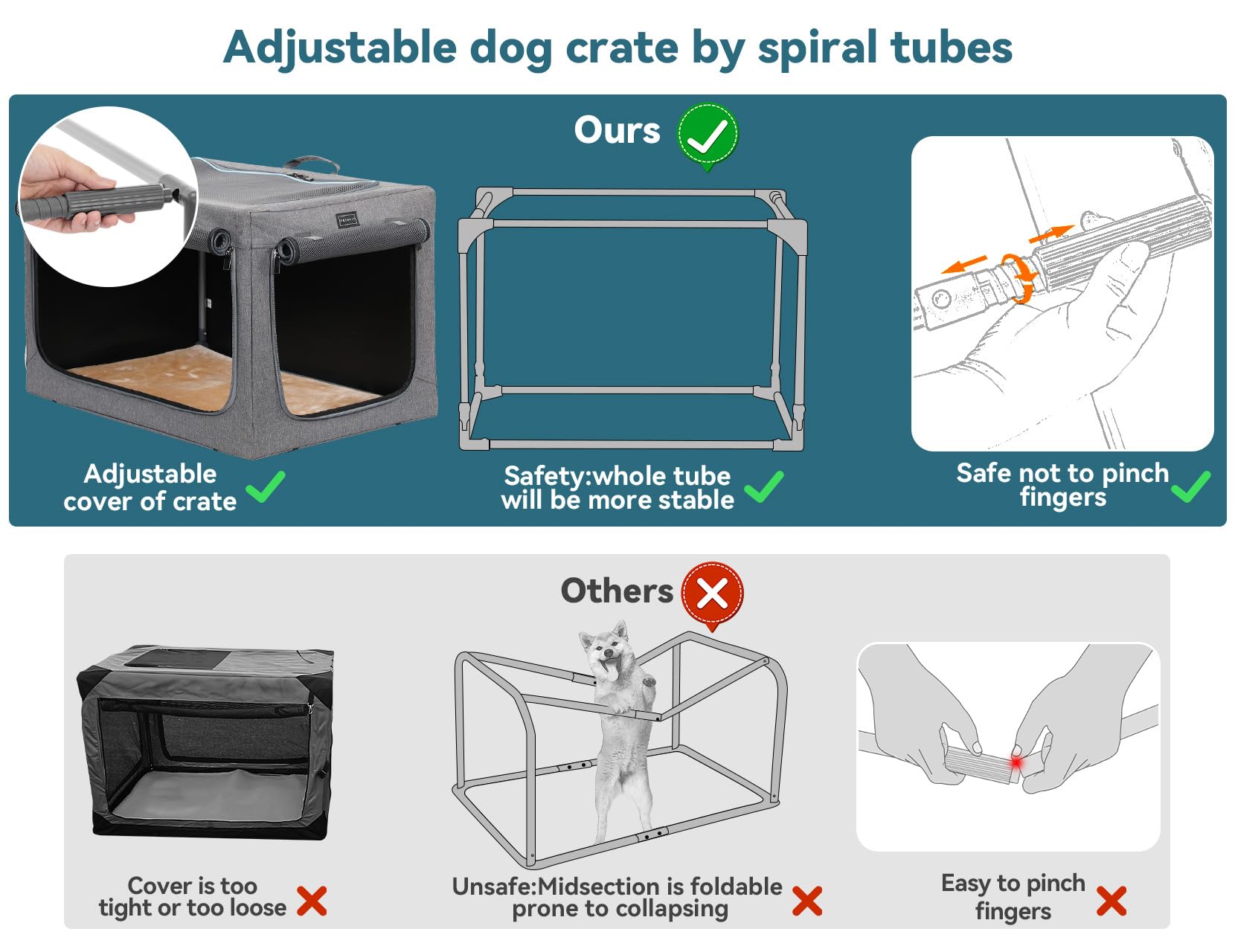 Petsfit Dog Crates For Large Dogs, Adjustable Design Soft Kennel With Chew Proof Mesh Windows & Thicken Mat, Ideal For Indoor & Outdoor Travel Grey