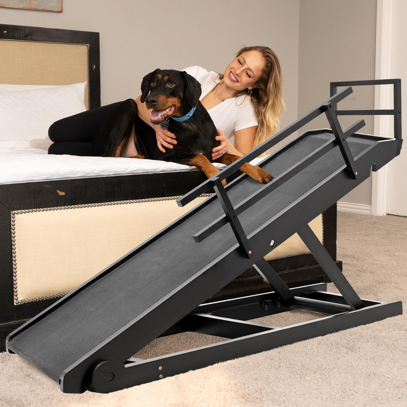 Aboron Antislip Folding Dog Ramp, Adjustable Pet Ramp For Bed/Couch/Car, Rubber Mat With High Traction, Great For Small & Large 