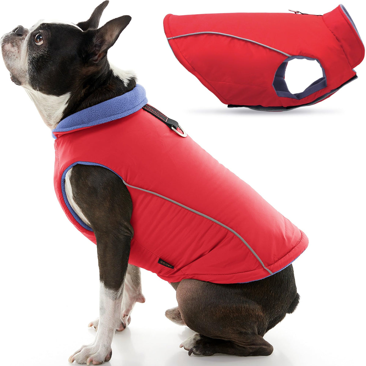 Gooby - Sports Vest, Fleece Lined Small Dog Cold Weather Jacket Coat Sweater With Reflective Lining, Red, X-Large