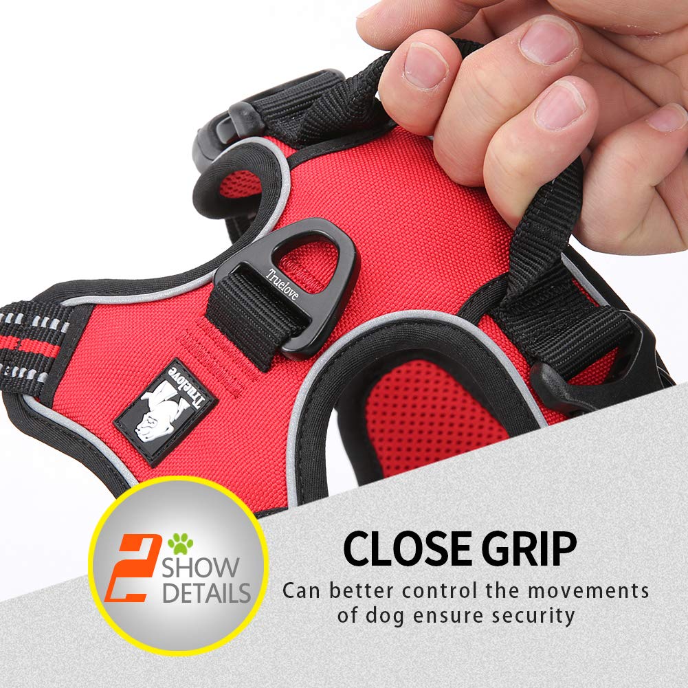 Juxzh Soft Front Dog Harness .Best Reflective No Pull Harness With Handle And 2 Leash Attachments Red