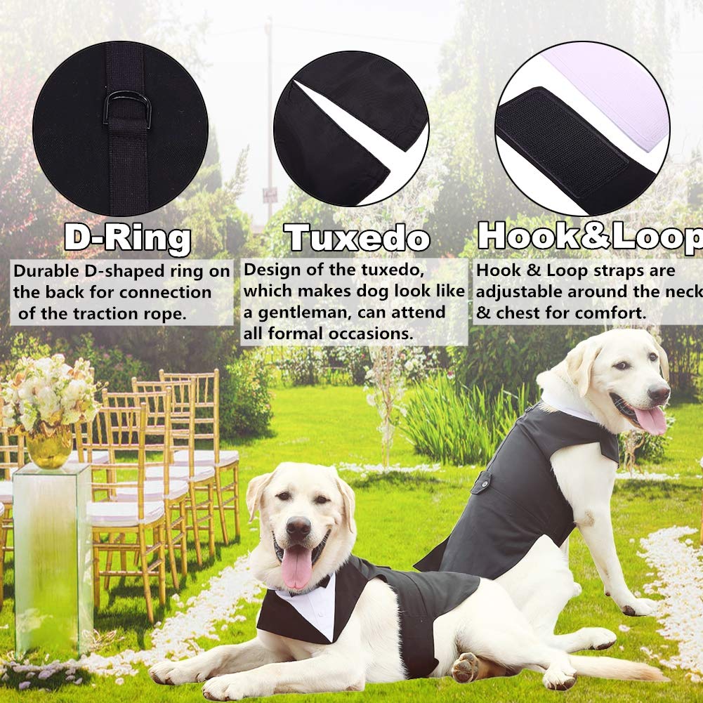 Qbleev Dog Tuxedo For Medium Dogs, Dog Suit And Bandana Set, Dog Wedding Outfit With Bow Tie, Formal Dog Tux Dog Costume Halloween Dog Christmas Outfit For Birthday Party Cosplay, Black M