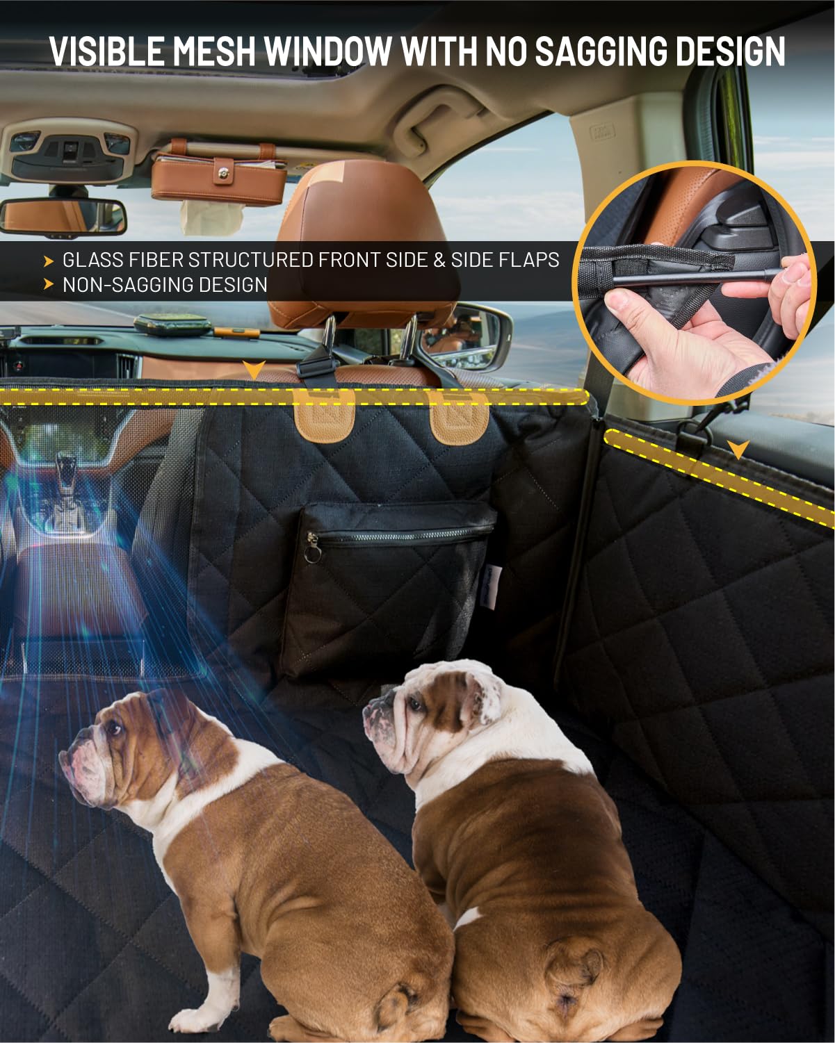 Pawproved Back Seat Extender For Dog, Waterproof Dog Car Seat Cover For Back Seat, Hard Bottom Car Seat Cover, Large-Space Hammo