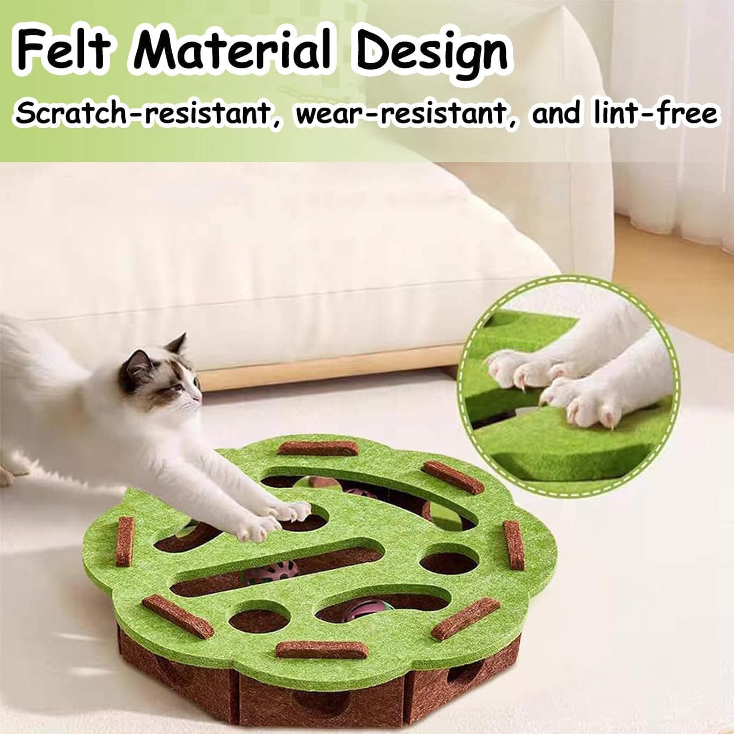 Cat Scratch Puzzle Enrichment Box, Cat Nail File Enrichment Box, Cats Nail File Scratcher, with Bell for Indoor Cats Scratching