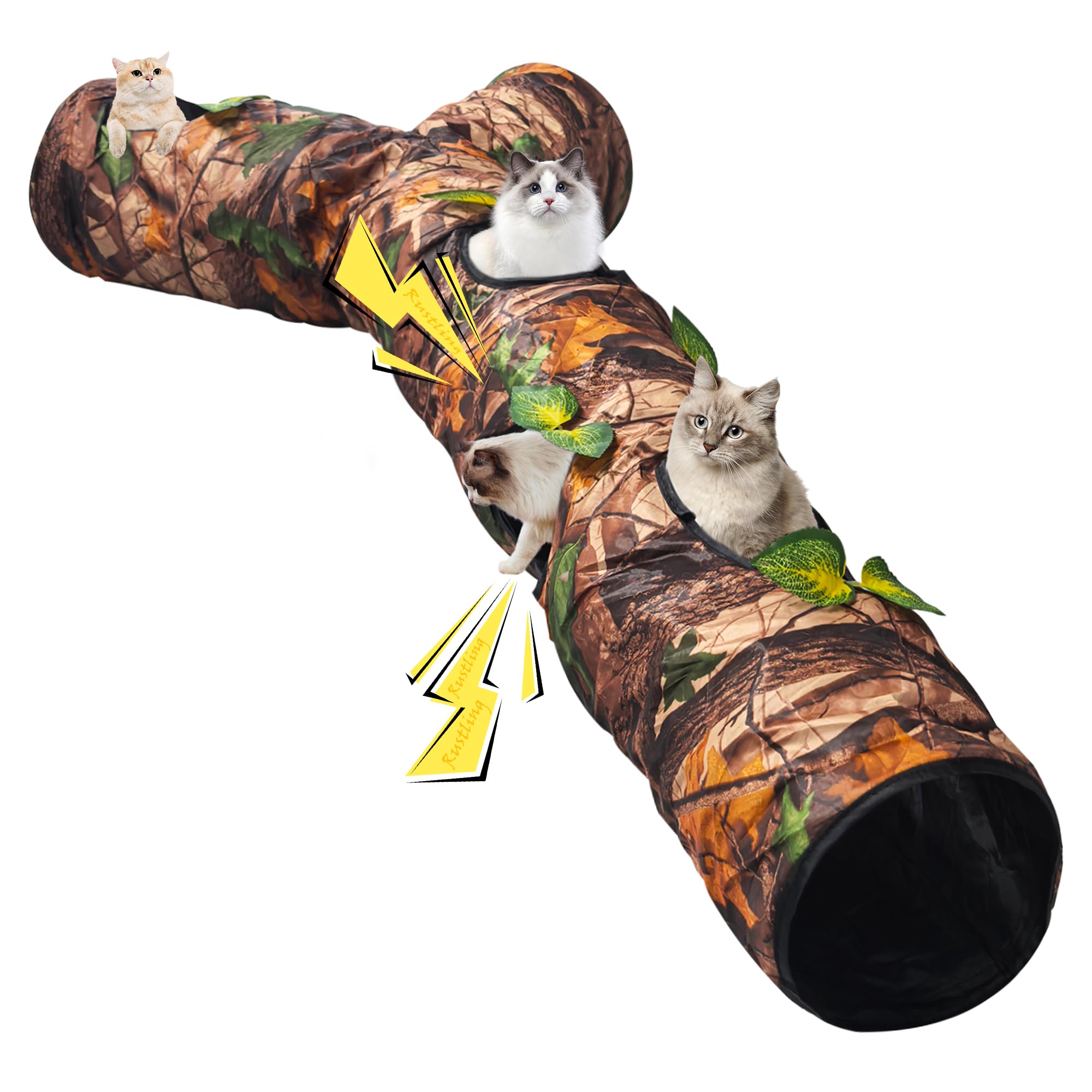 Felrelwel Cat Tunnel,59'' Large Y-Shape Cat Cave With 3 Rustle Channels & Leaves, Portable Cat Bed Toy For Indoor Kittens & Smal