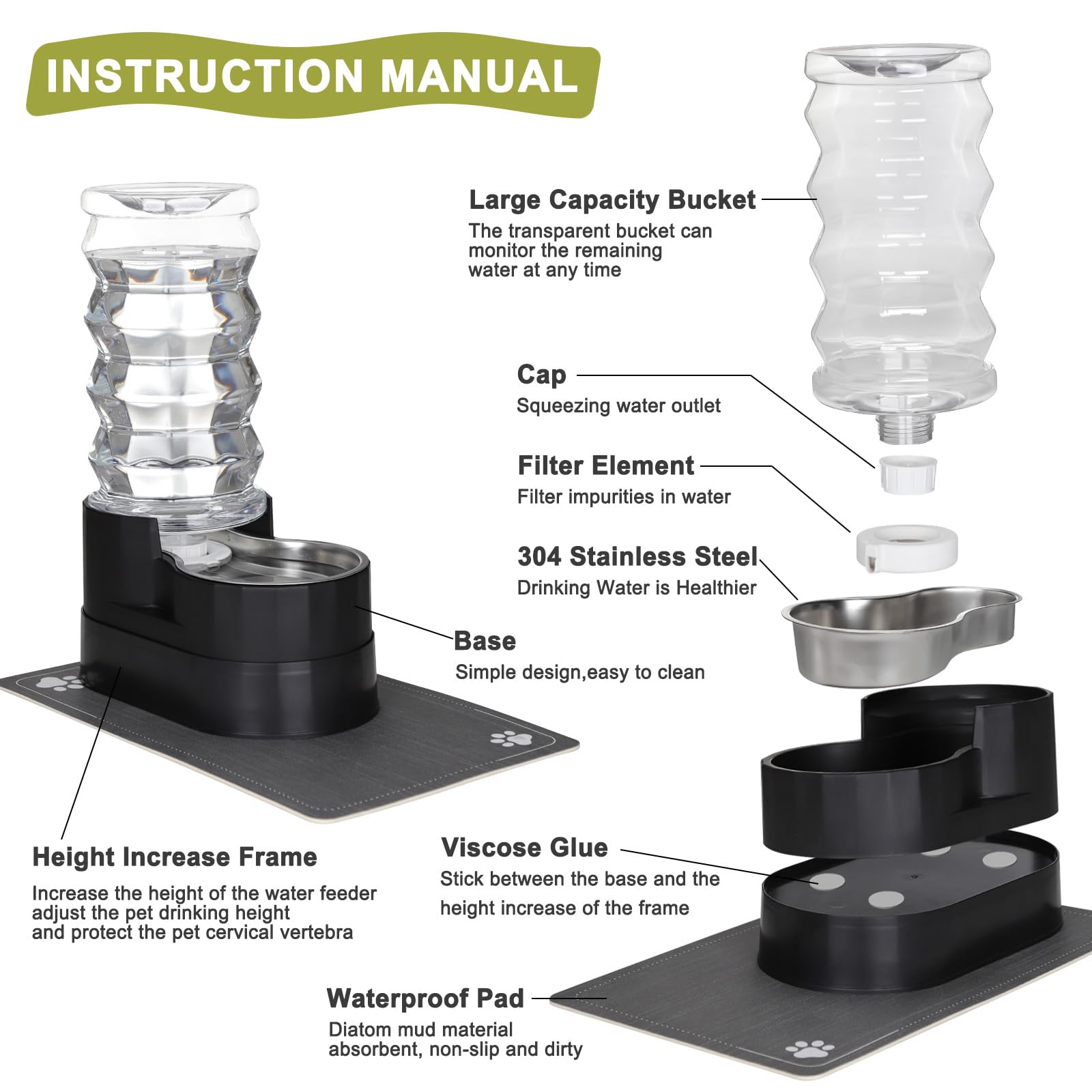 Rizzari 8L Raised Automatic Pet Waterer, Gravity Fed Stainless Steel Waterer, 100% Bpa Free, Large Capacity Feeder For Cats And