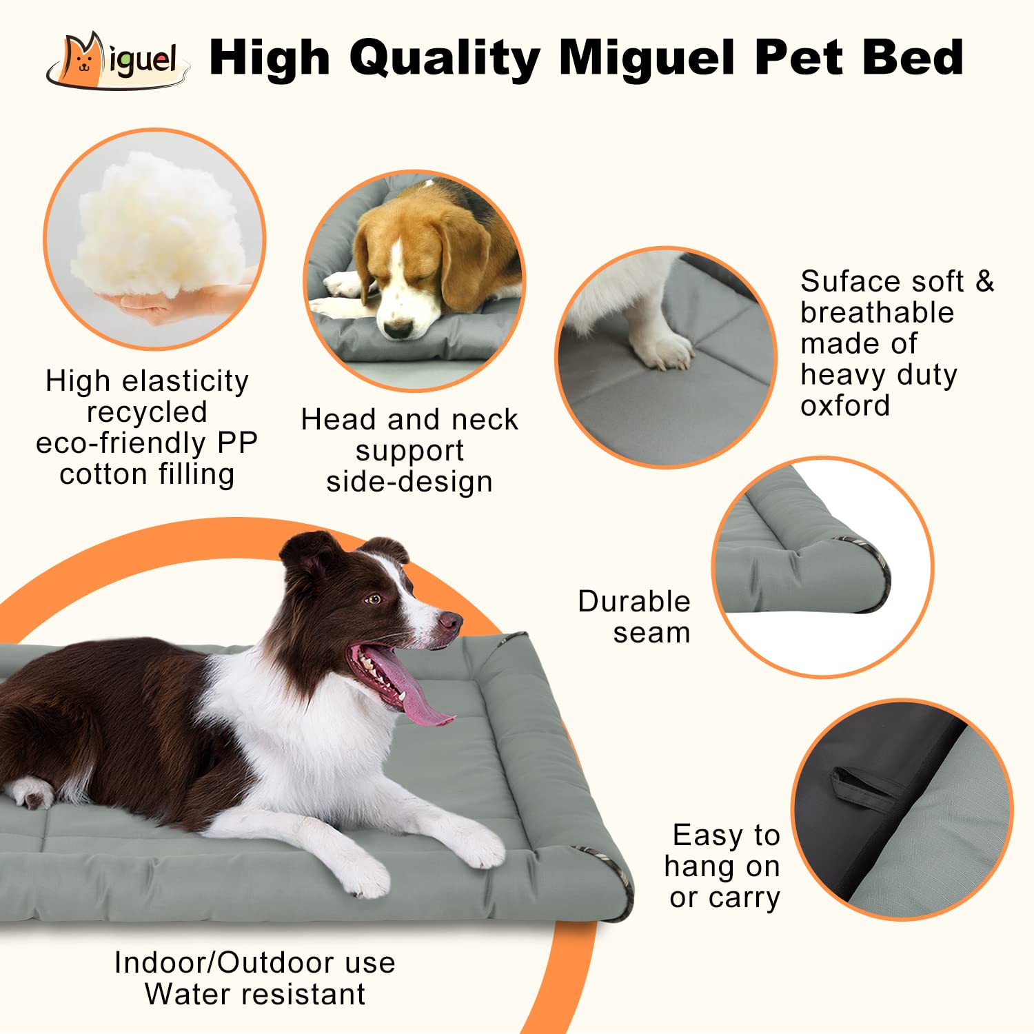 Miguel Outdoor Waterproof Dog Bed For Metal Dog Crates Water-Resistant Ripstop Oxford All Weather Pet Mat Durable Easy Wipe Clean Travel Indoor Outdoor Puppy Cat Bed(30Inch Dog Crate,Gray)