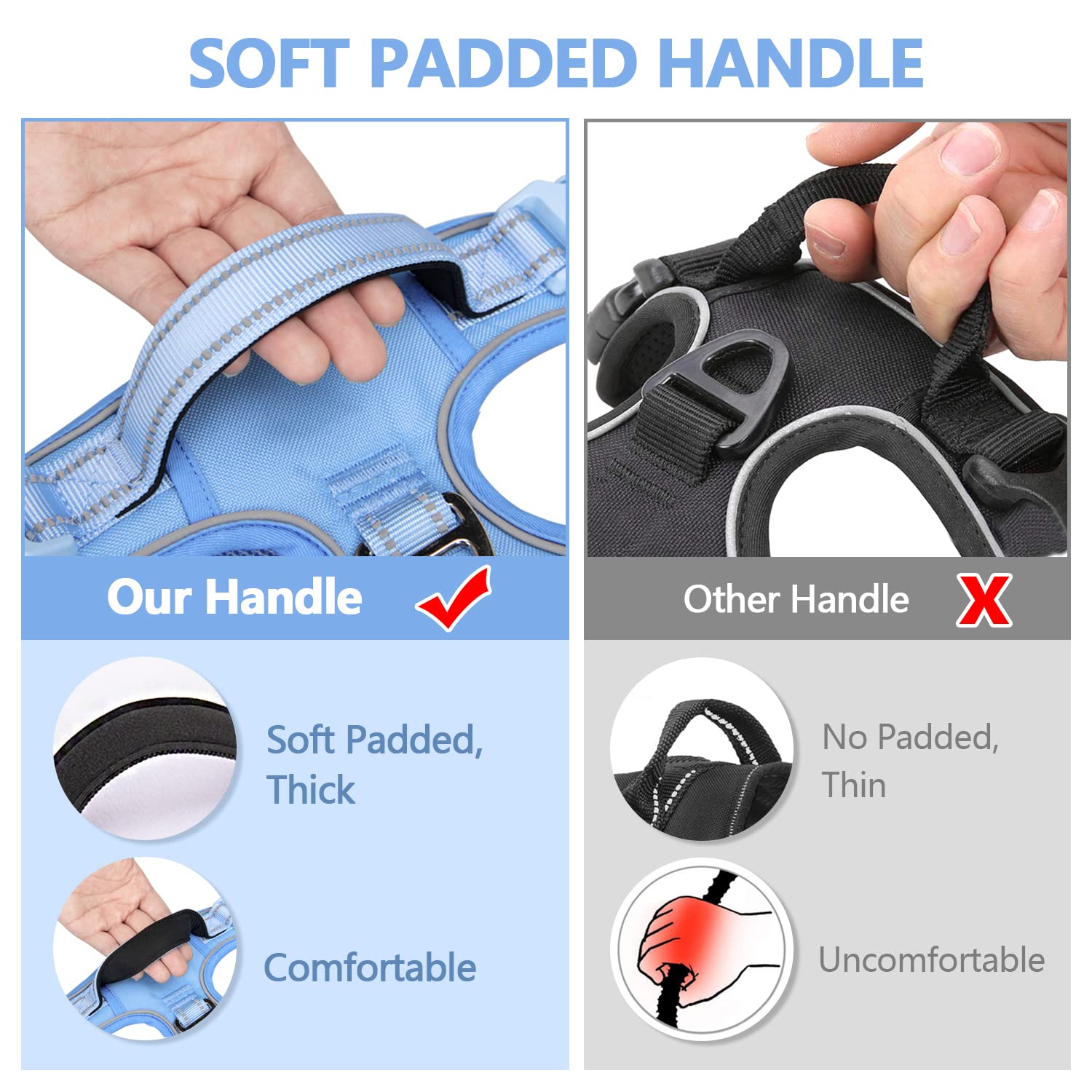 Poypet No Pull Dog Harness, No Choke Reflective Dog Vest, Adjustable Pet Harnesses With Easy Control Padded Handle For Small Medium Large Dogs(Light Blue Matching Trim,Xl)