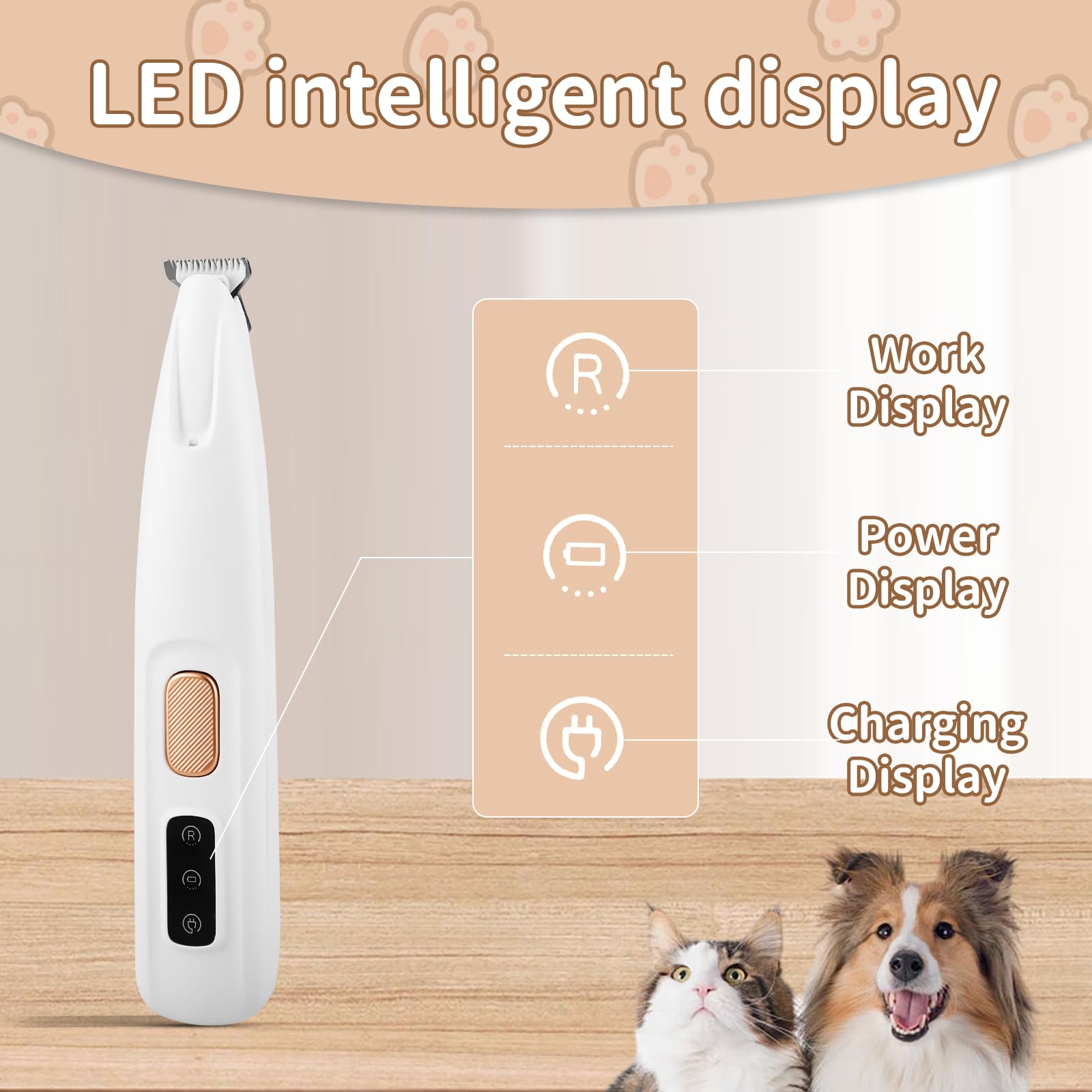 Upgraded Paw Trimmer for Dogs, Dog Paw Trimmer, Rechargeable Pet Shaver with LED Light, Low Noise Pet Hair Clippers for Paws Eye