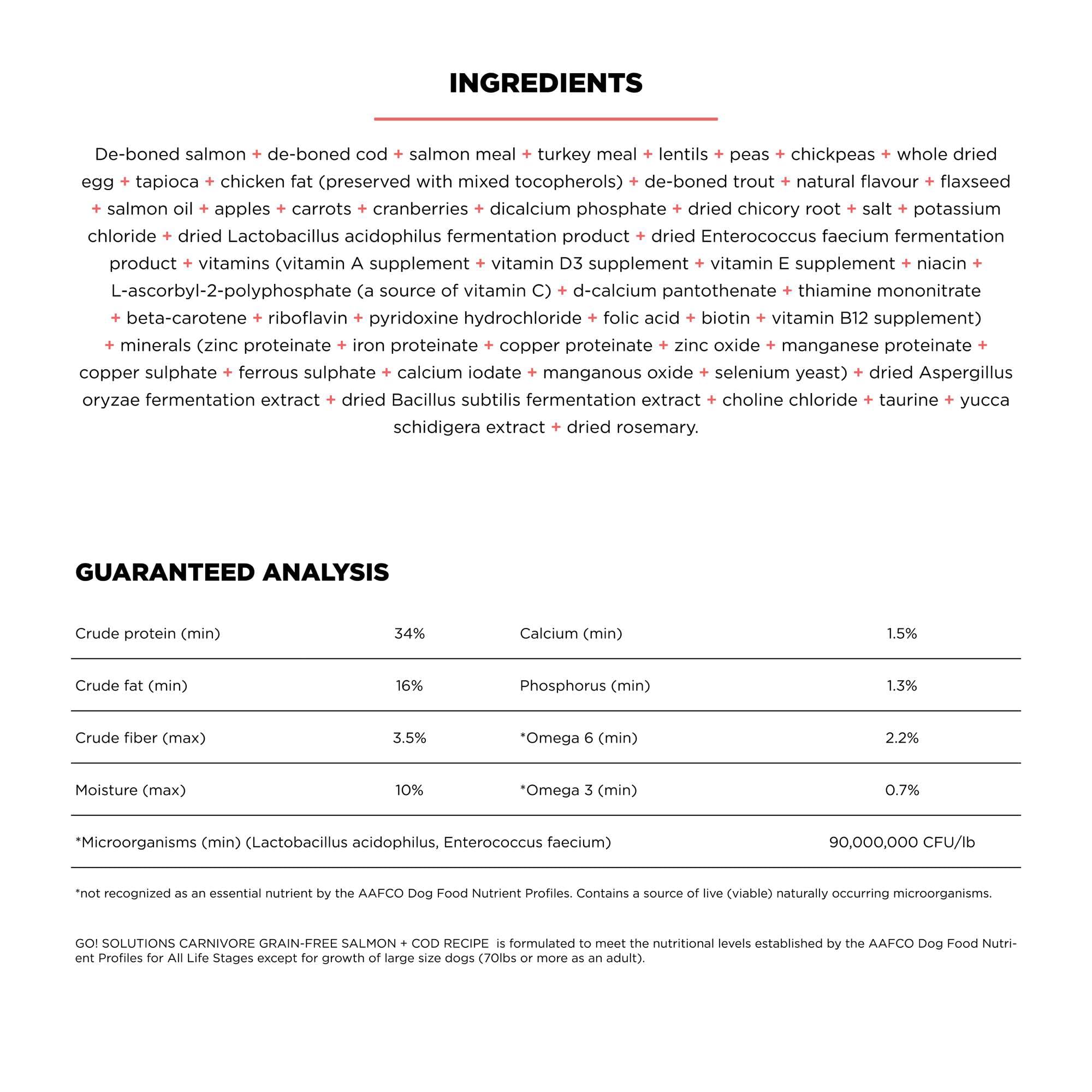 Go! Solutions Carnivore, Grain-Free, Protein Rich Dry Dog Food, Salmon and Cod Recipe, 12 lb Bag